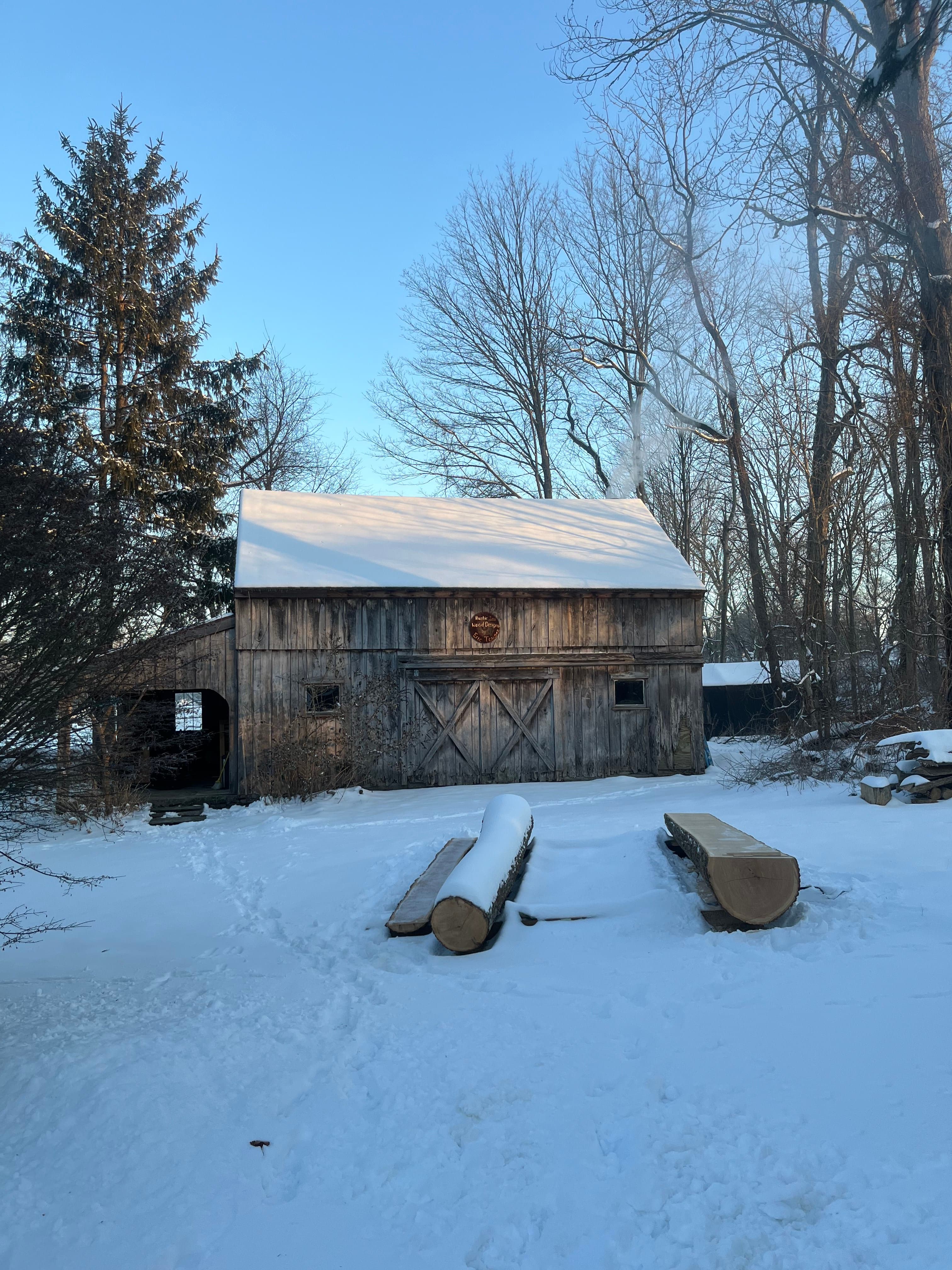 Barn Exterior In Winter Snow | Tougas Timberworks Monroe CT