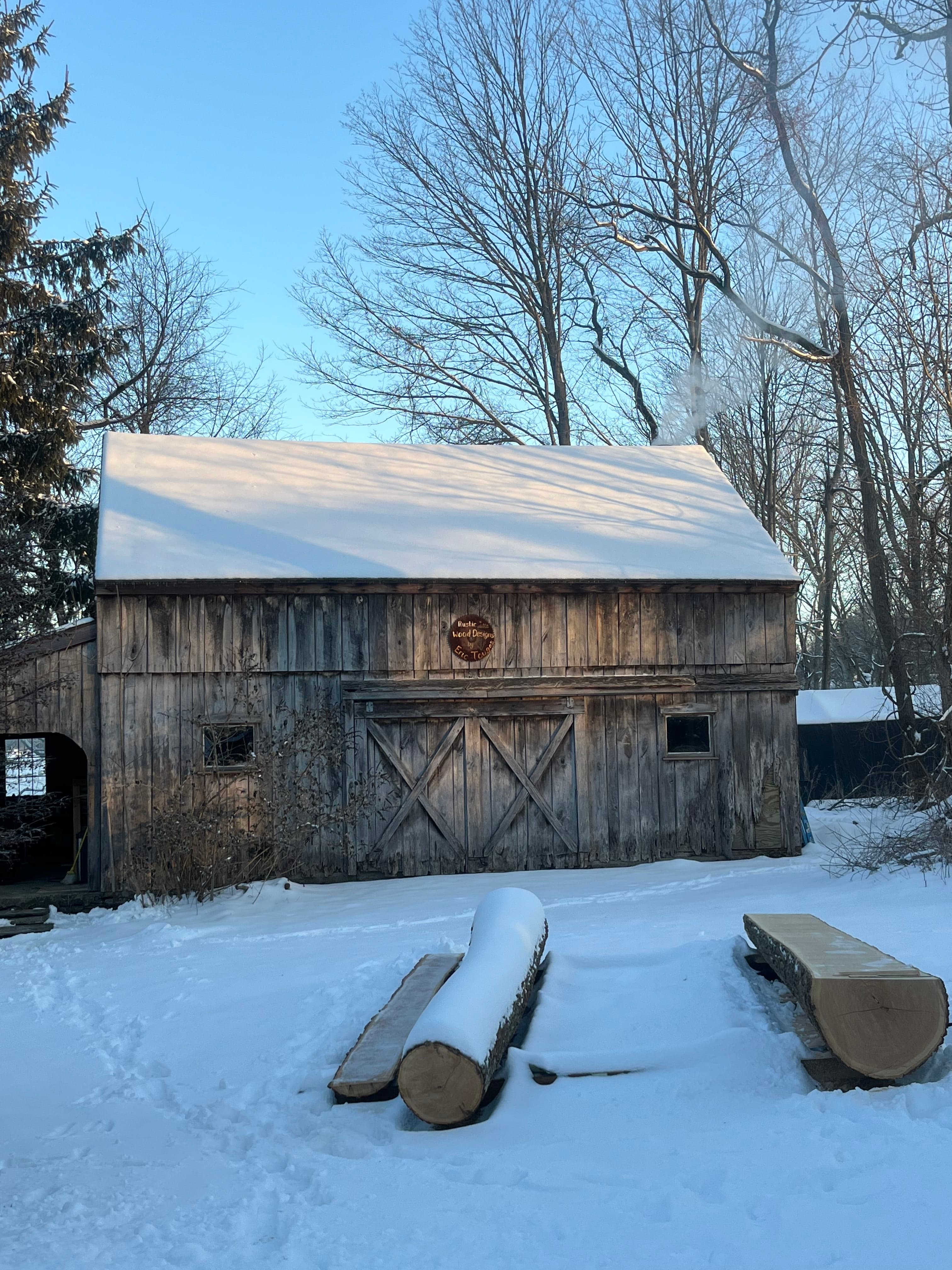 Barn Exterior In Winter Snow | Tougas Timberworks Monroe CT