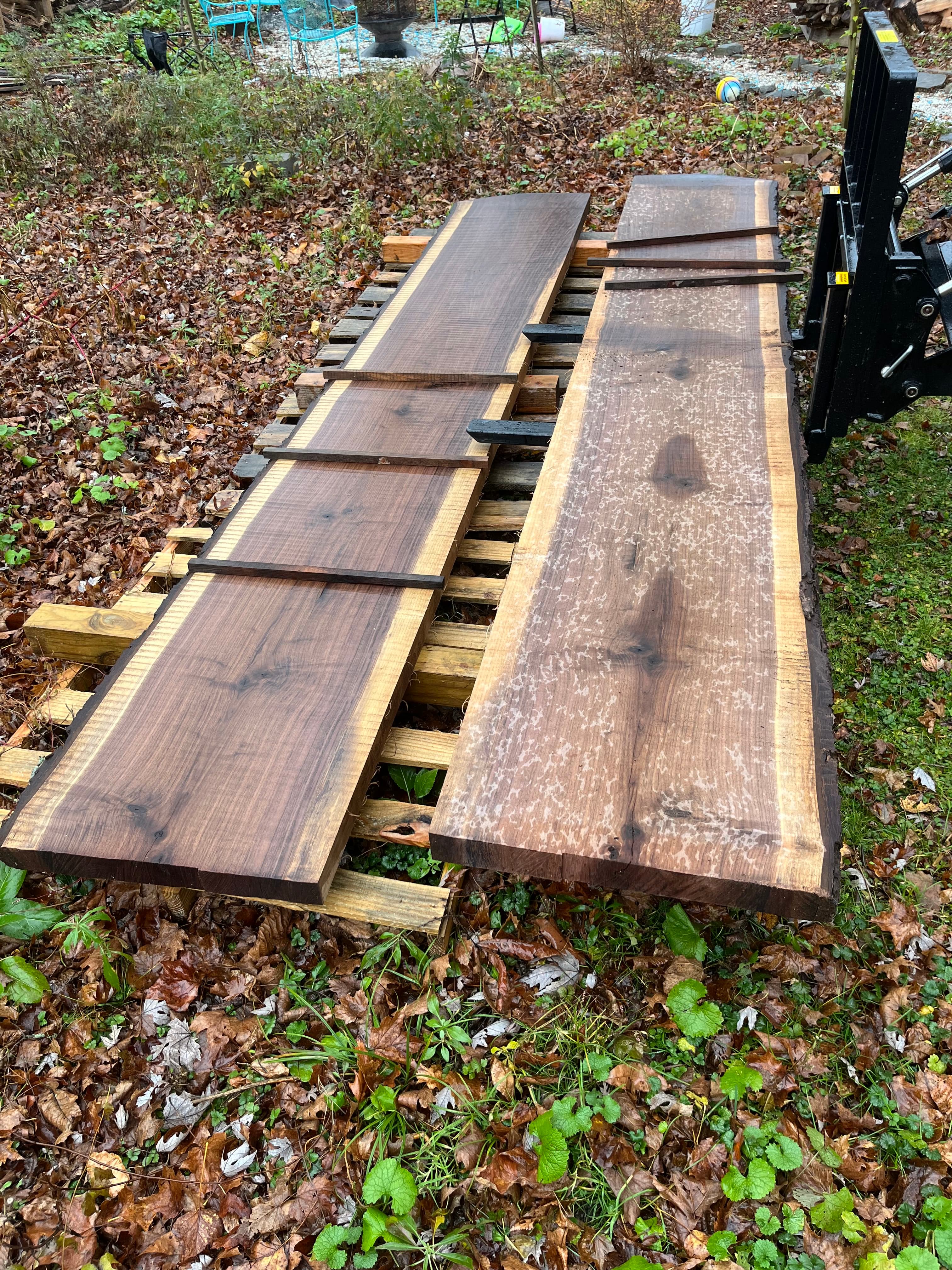 Dark Stained Live Edge Slab Outdoors | Tougas Timberworks Monroe CT