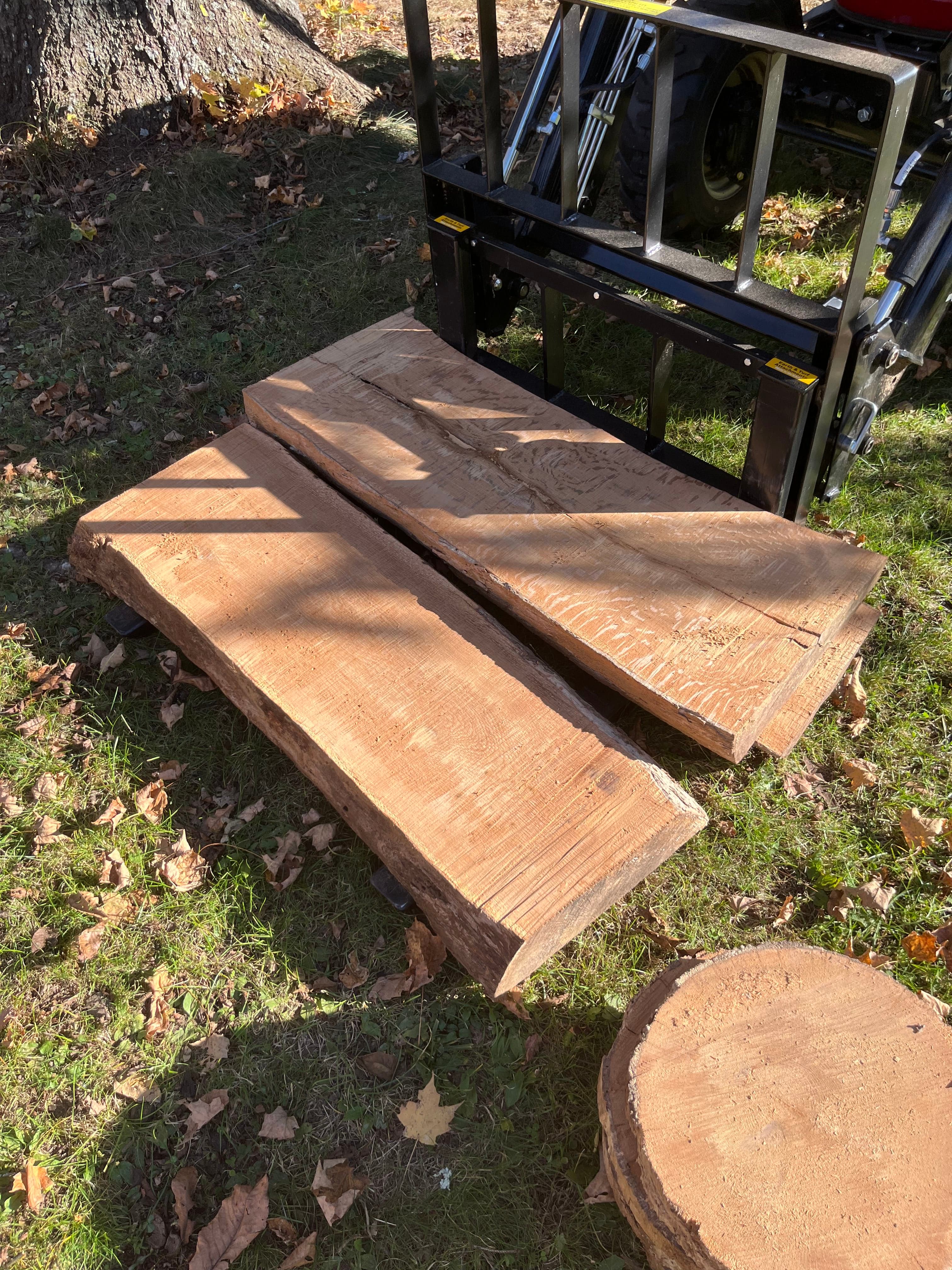 Freshly Milled Slabs With Log End Outdoors | Tougas Timberworks Monroe CT