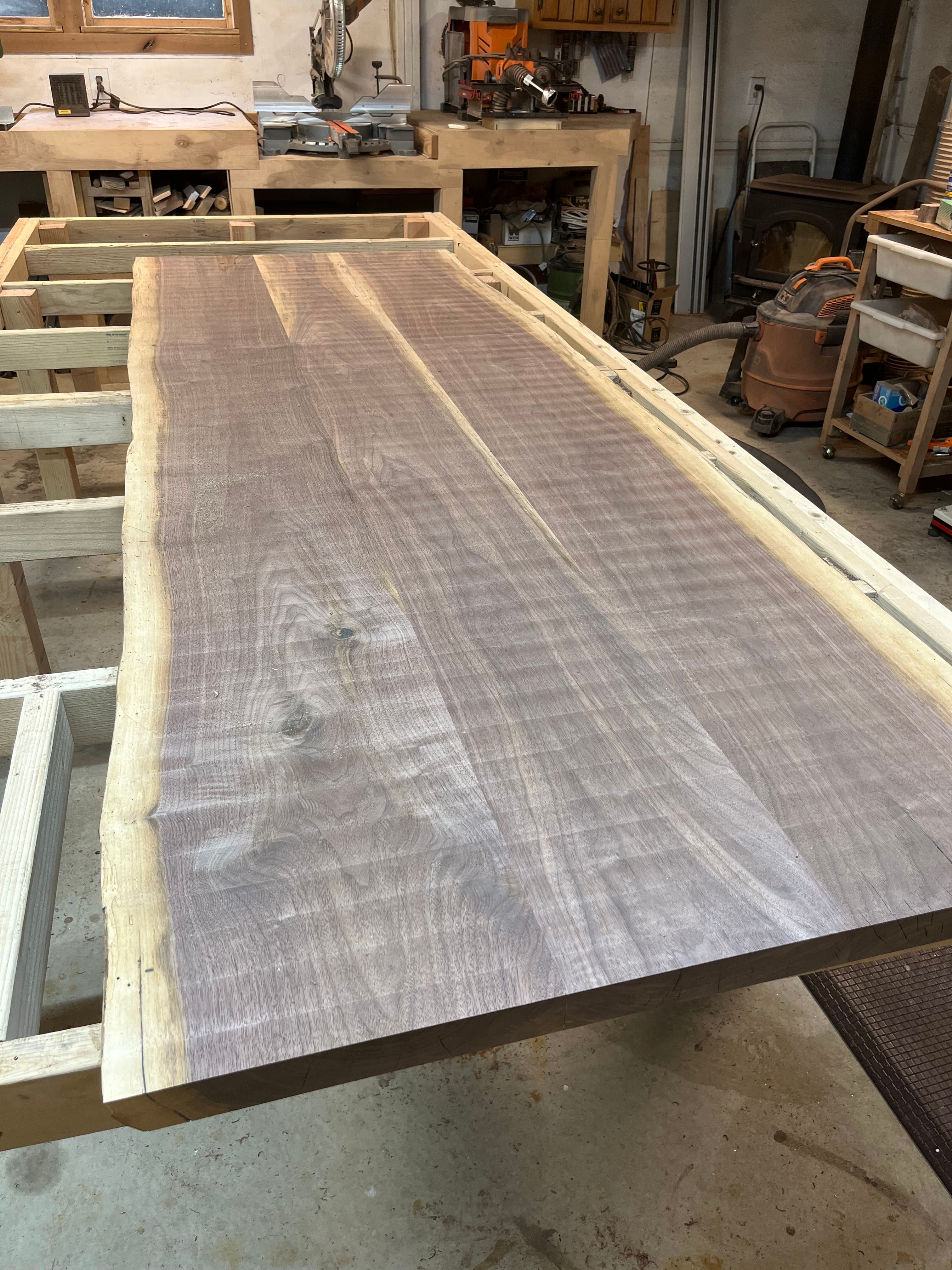 Large Live Edge Slab On Frame In Shop | Tougas Timberworks Monroe CT