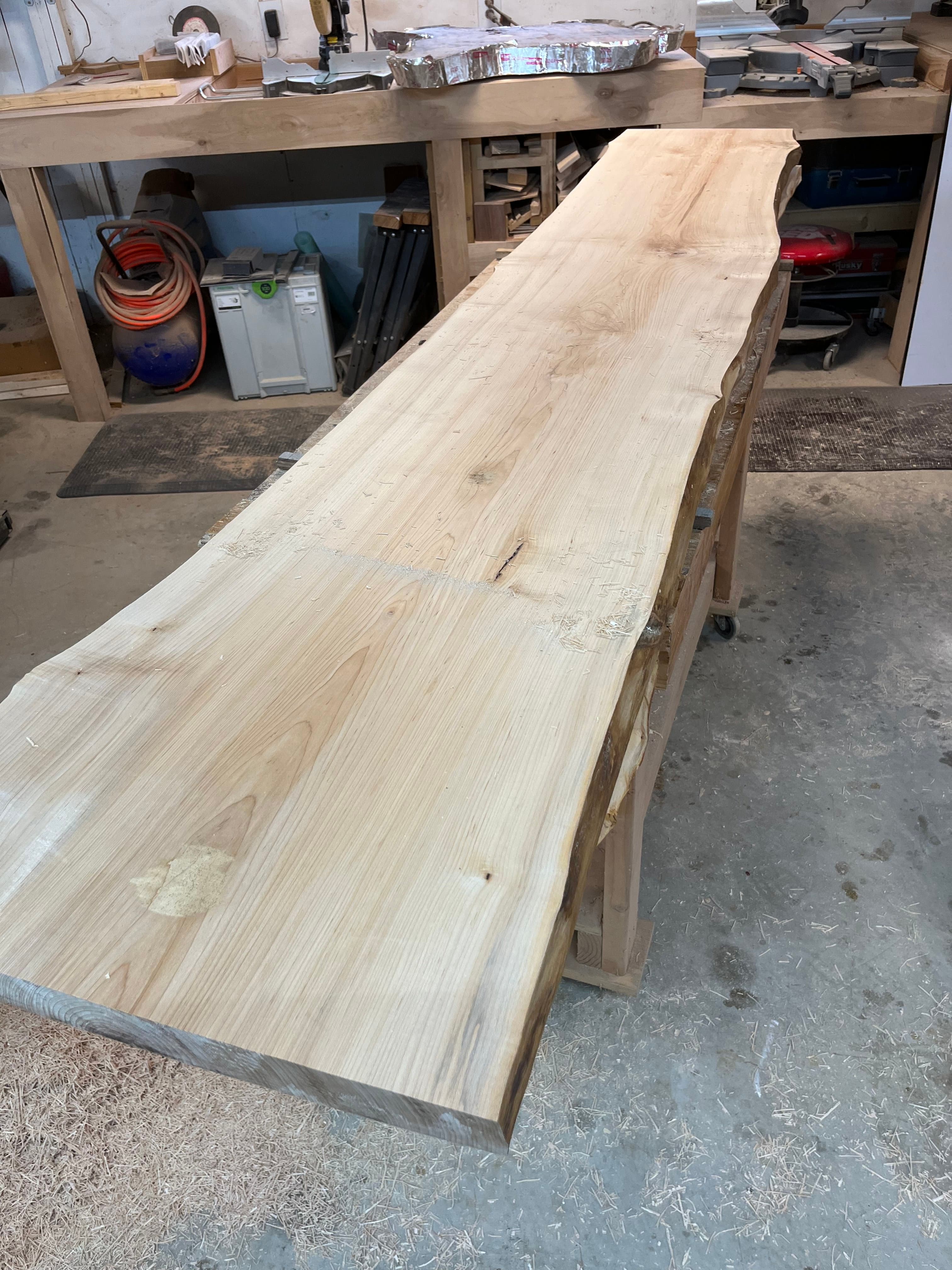 Large Live Edge Slab On Frame In Shop | Tougas Timberworks Monroe CT