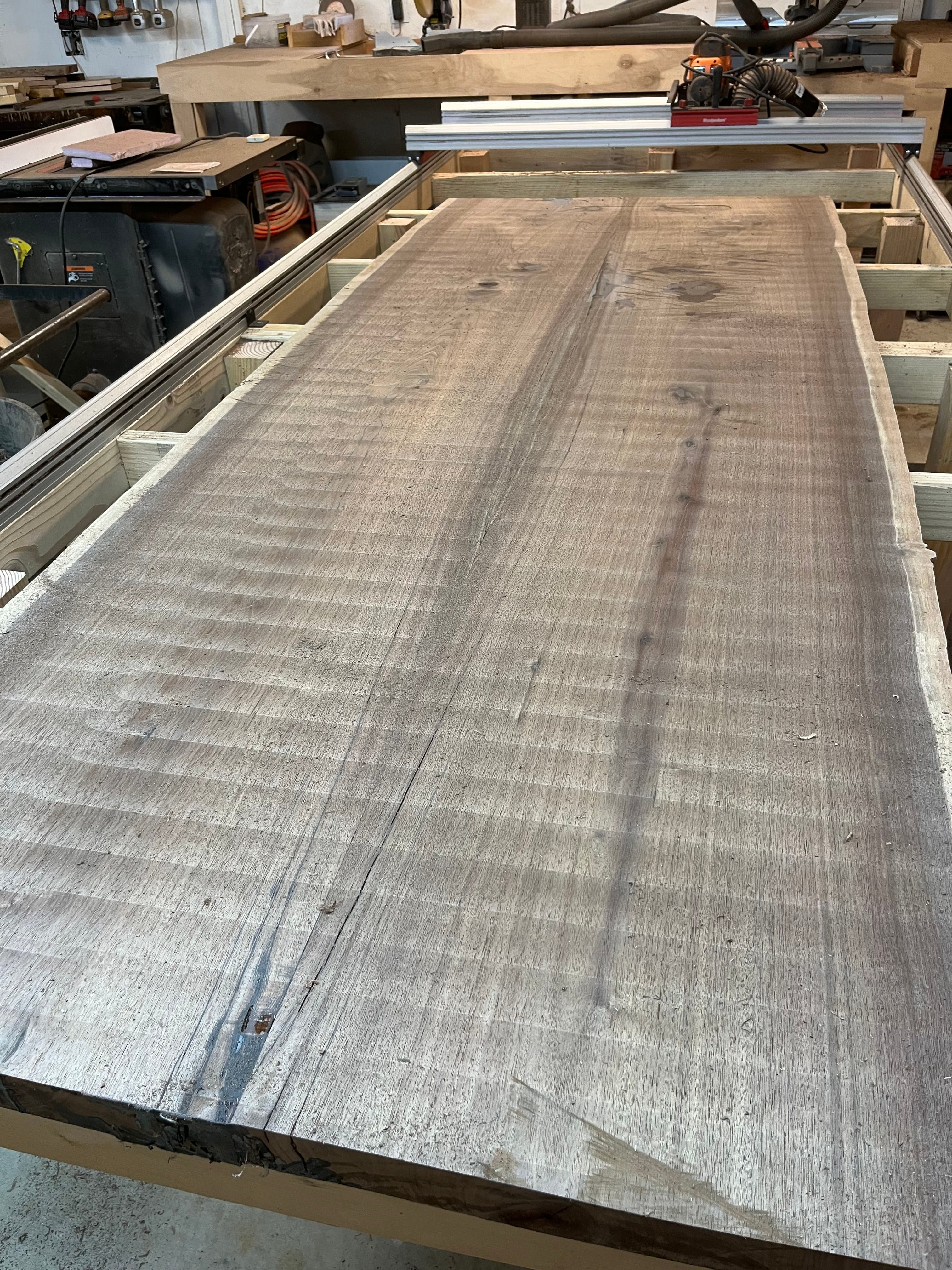 Large Slab Being Routed On Jig | Tougas Timberworks Monroe CT