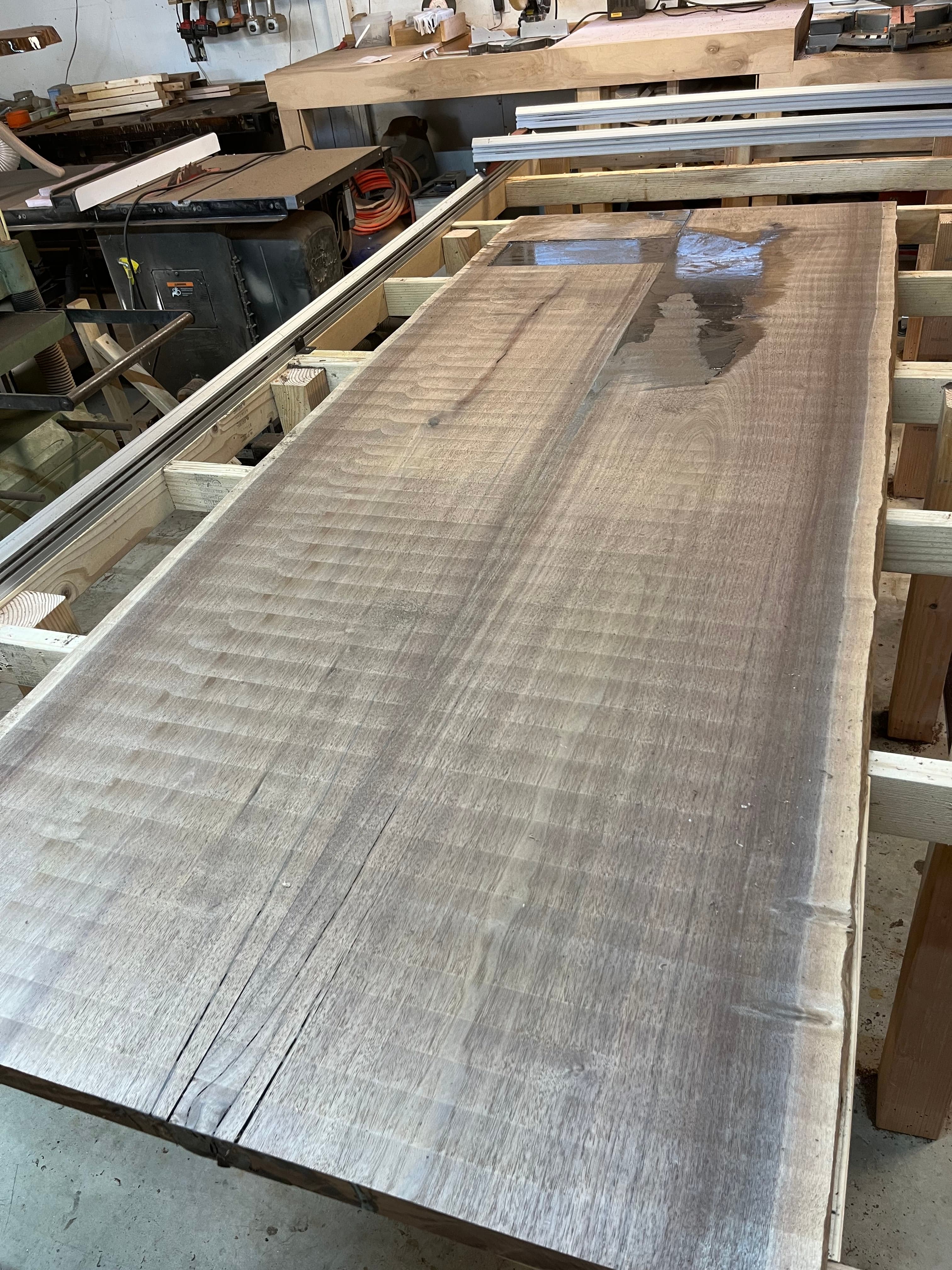 Large Slab Being Routed On Jig | Tougas Timberworks Monroe CT