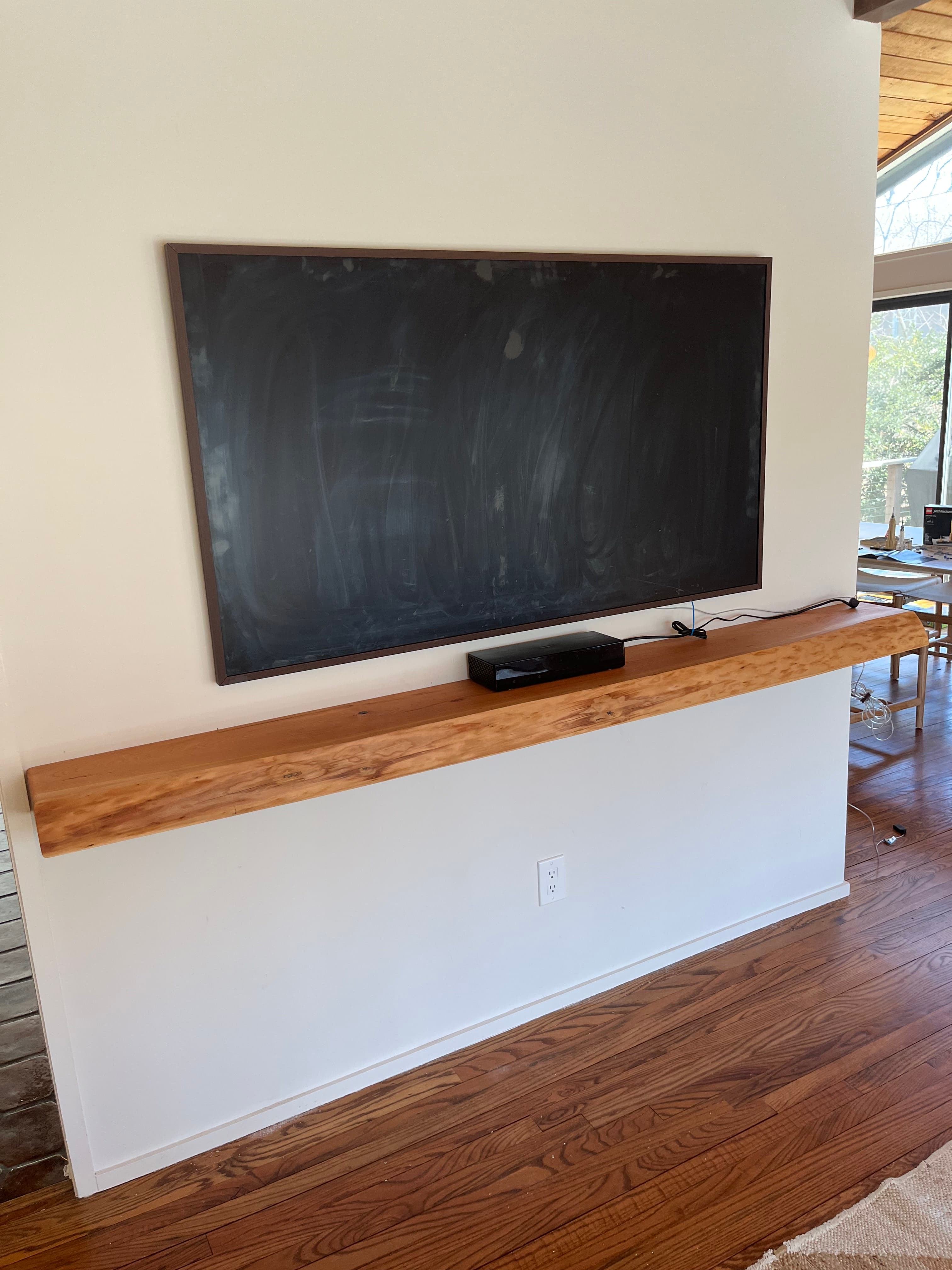 Live Edge Beam On Workbench With Chalkboard | Tougas Timberworks Monroe CT