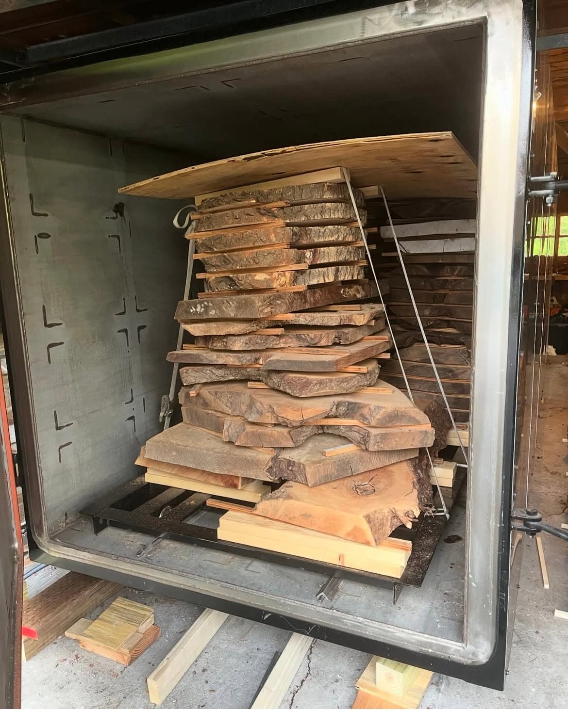 Live Edge Crotch Slab In Shop | Tougas Timberworks Monroe CT