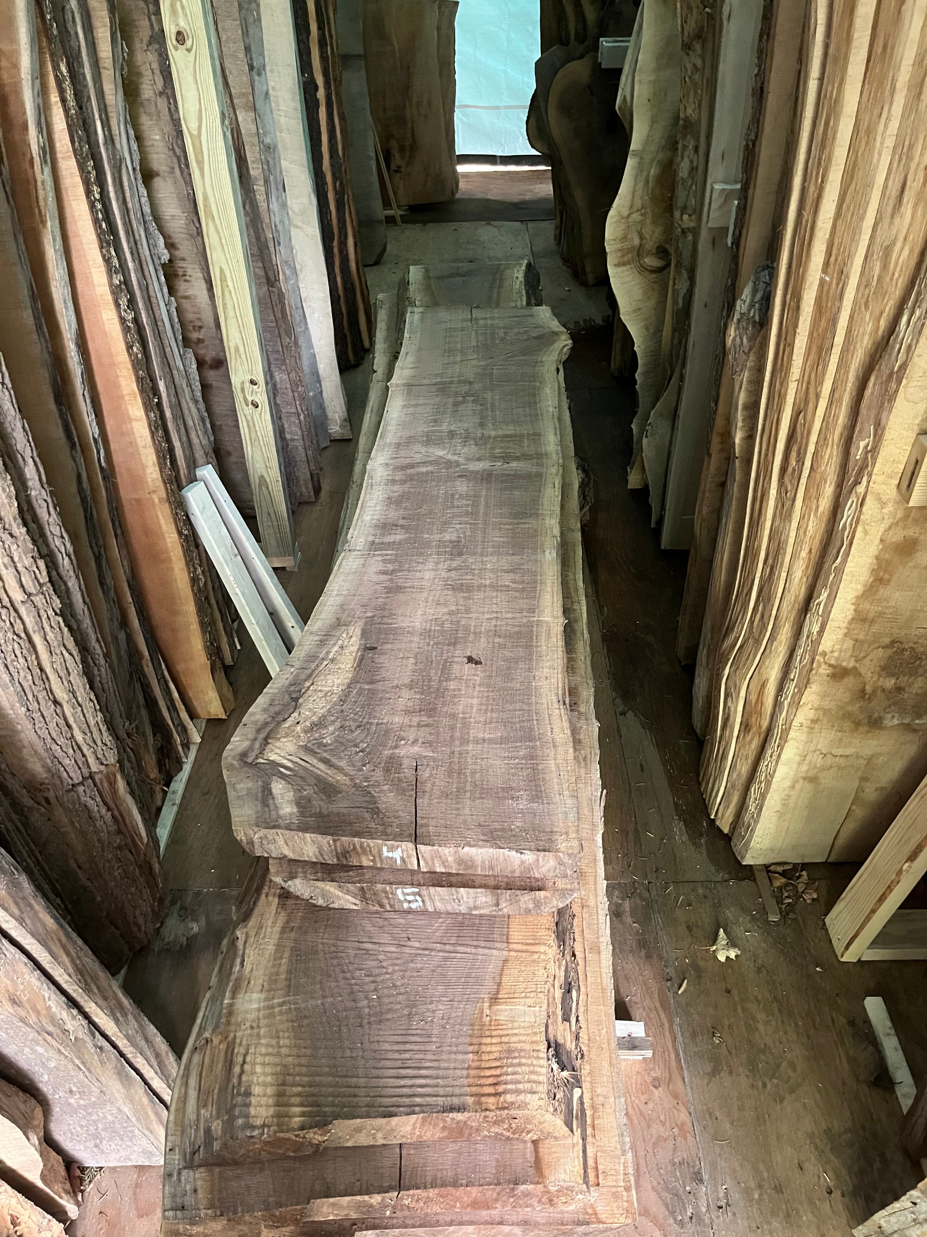 Live Edge Slab In Barn Storage Overhead | Tougas Timberworks Monroe CT