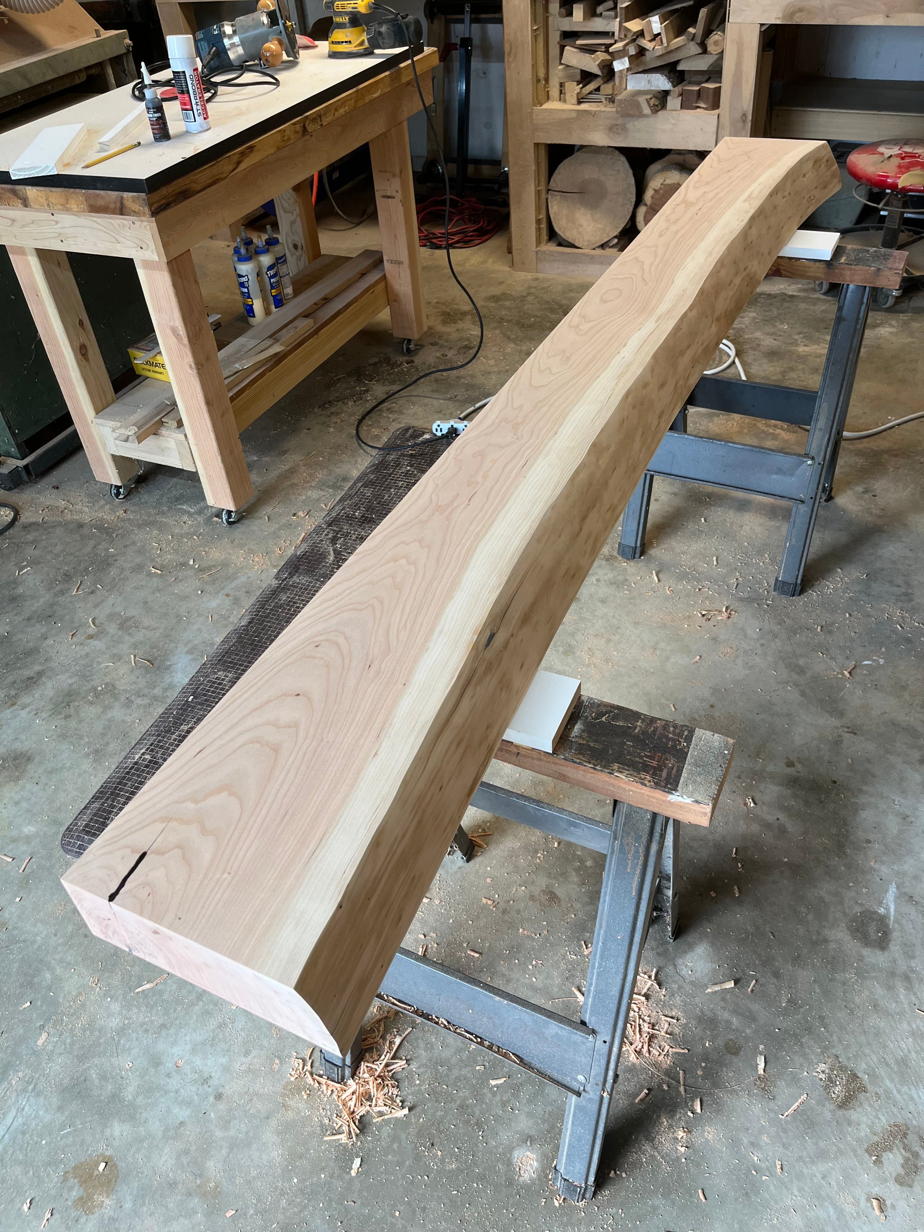 Live Edge Slab On Sawhorses In Shop | Tougas Timberworks Monroe CT