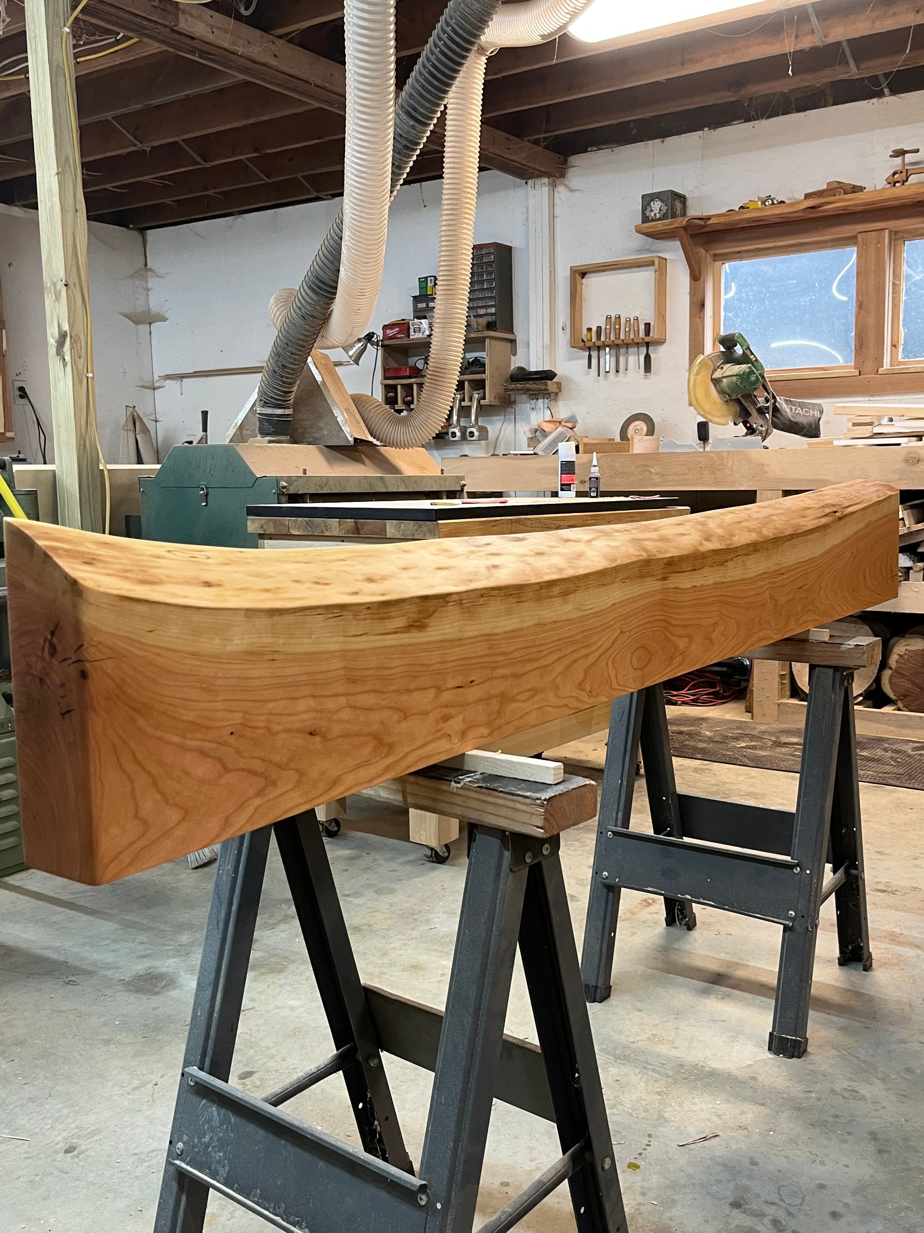 Live Edge Slab On Sawhorses In Shop | Tougas Timberworks Monroe CT