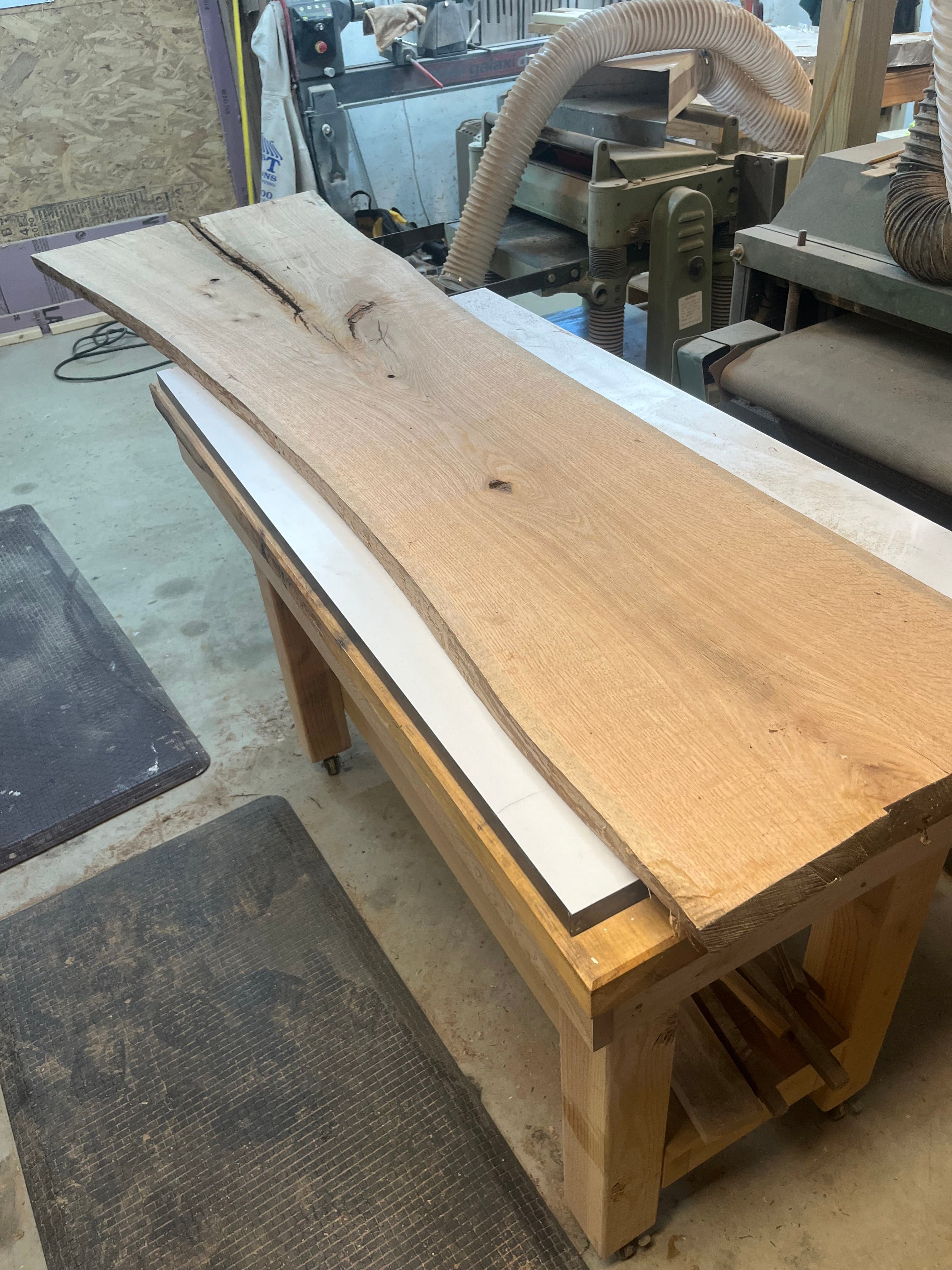 Live Edge Slab On Sawhorses In Shop | Tougas Timberworks Monroe CT