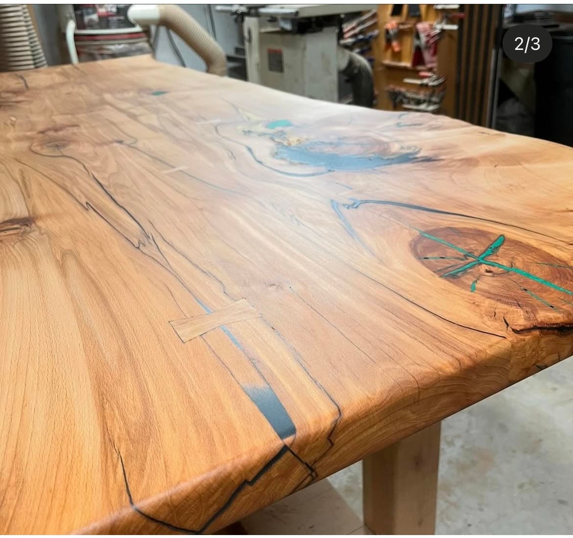 Live Edge Slab Turquoise Epoxy Inlay | Tougas Timberworks Monroe CT