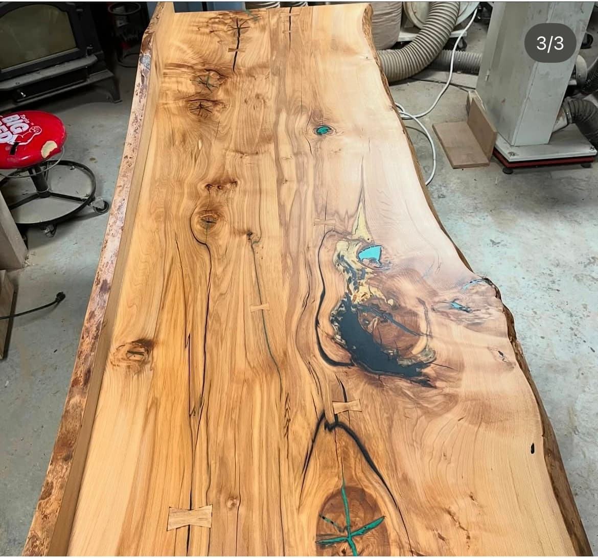 Live Edge Slab Turquoise Epoxy Inlay | Tougas Timberworks Monroe CT