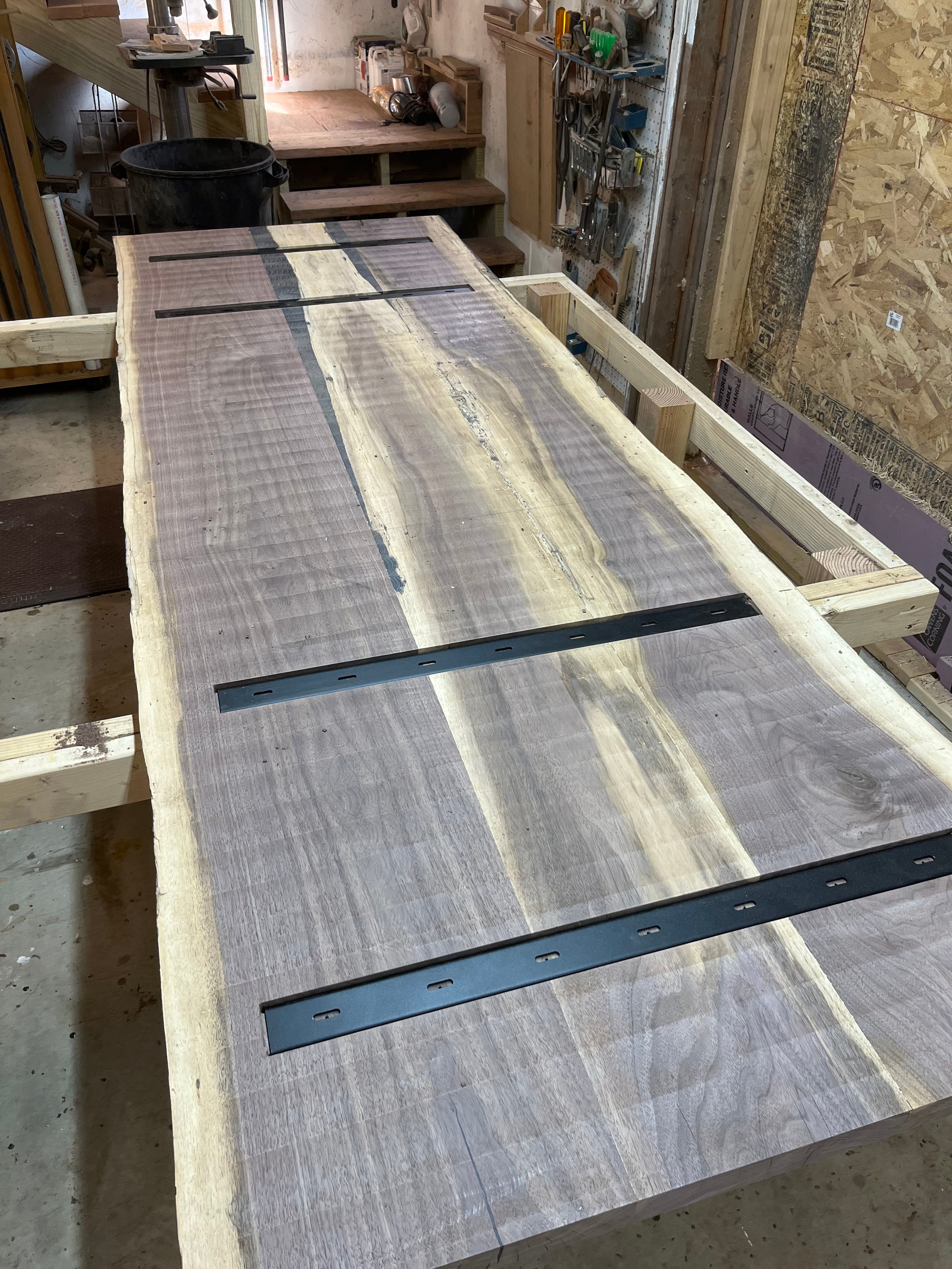 Live Edge Slab With Bow Ties In Shop | Tougas Timberworks Monroe CT