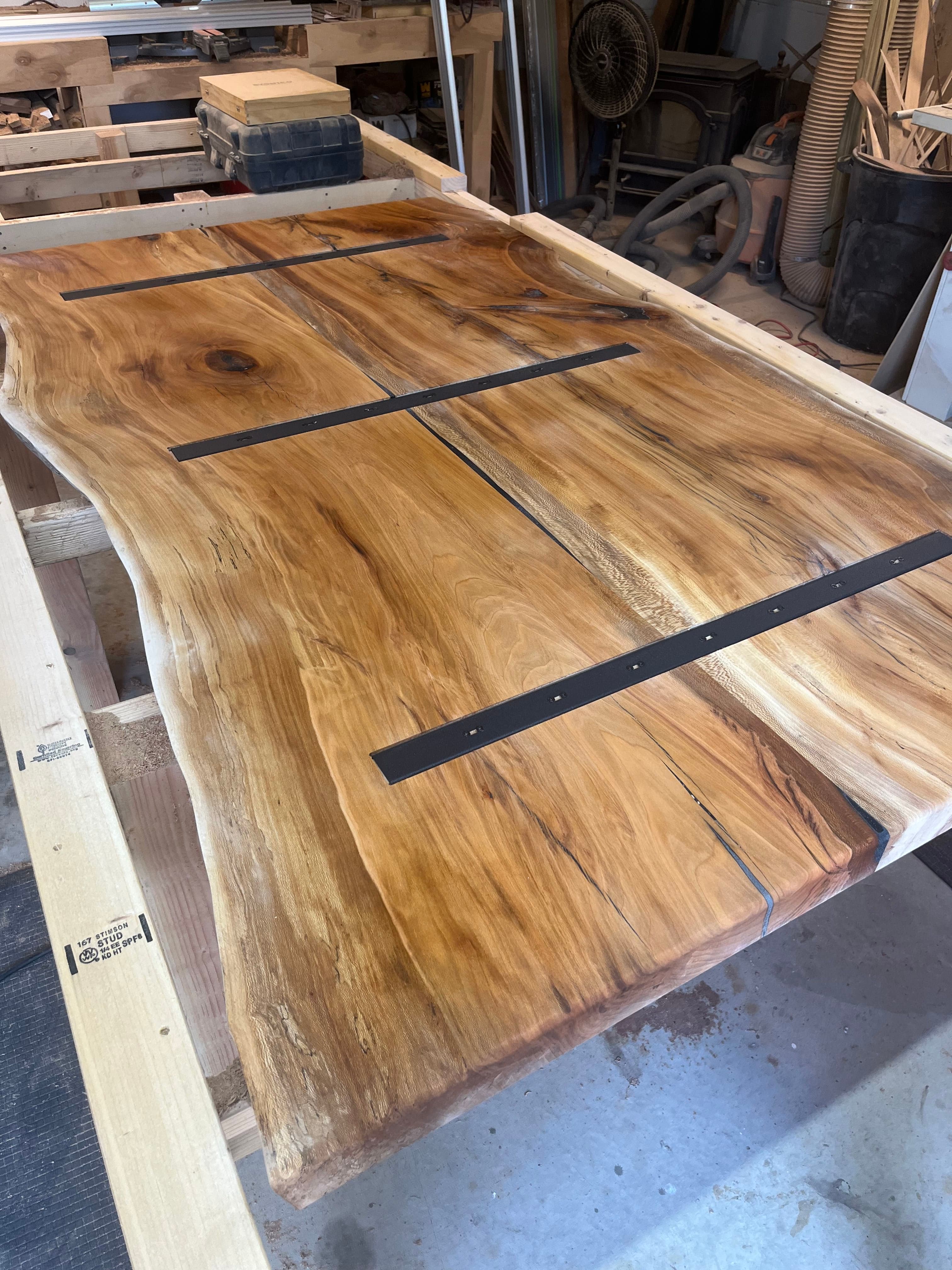 Live Edge Slab With Metal Bow Ties | Tougas Timberworks Monroe CT
