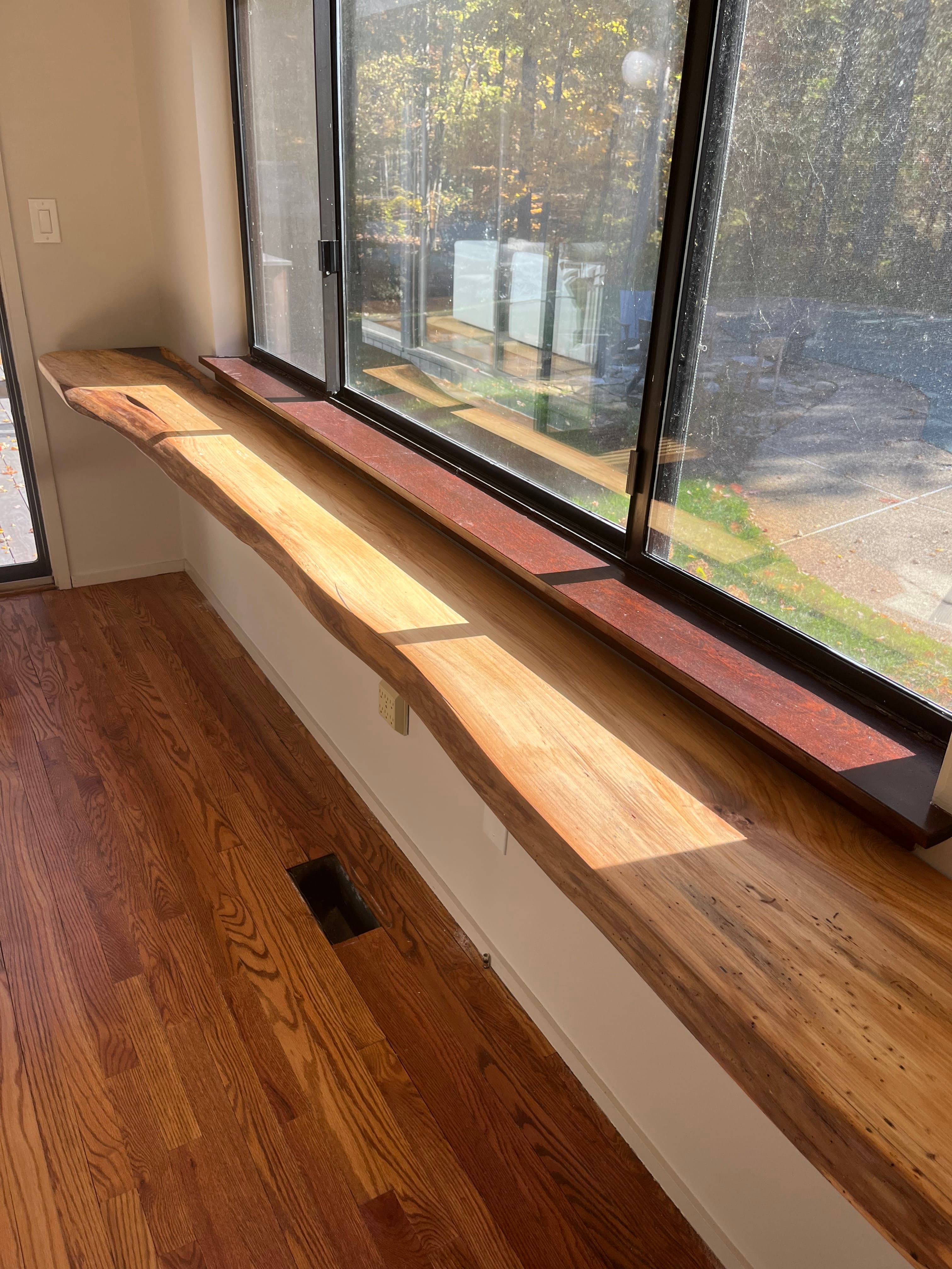 Live Edge Window Sill Shelf Installed | Tougas Timberworks Monroe CT