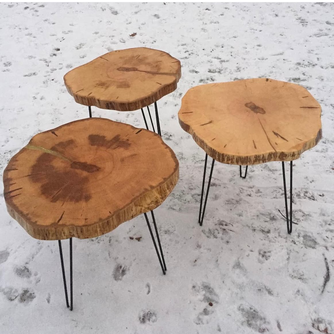 Round Wood Slice Side Tables Hairpin Legs | Tougas Timberworks Monroe CT