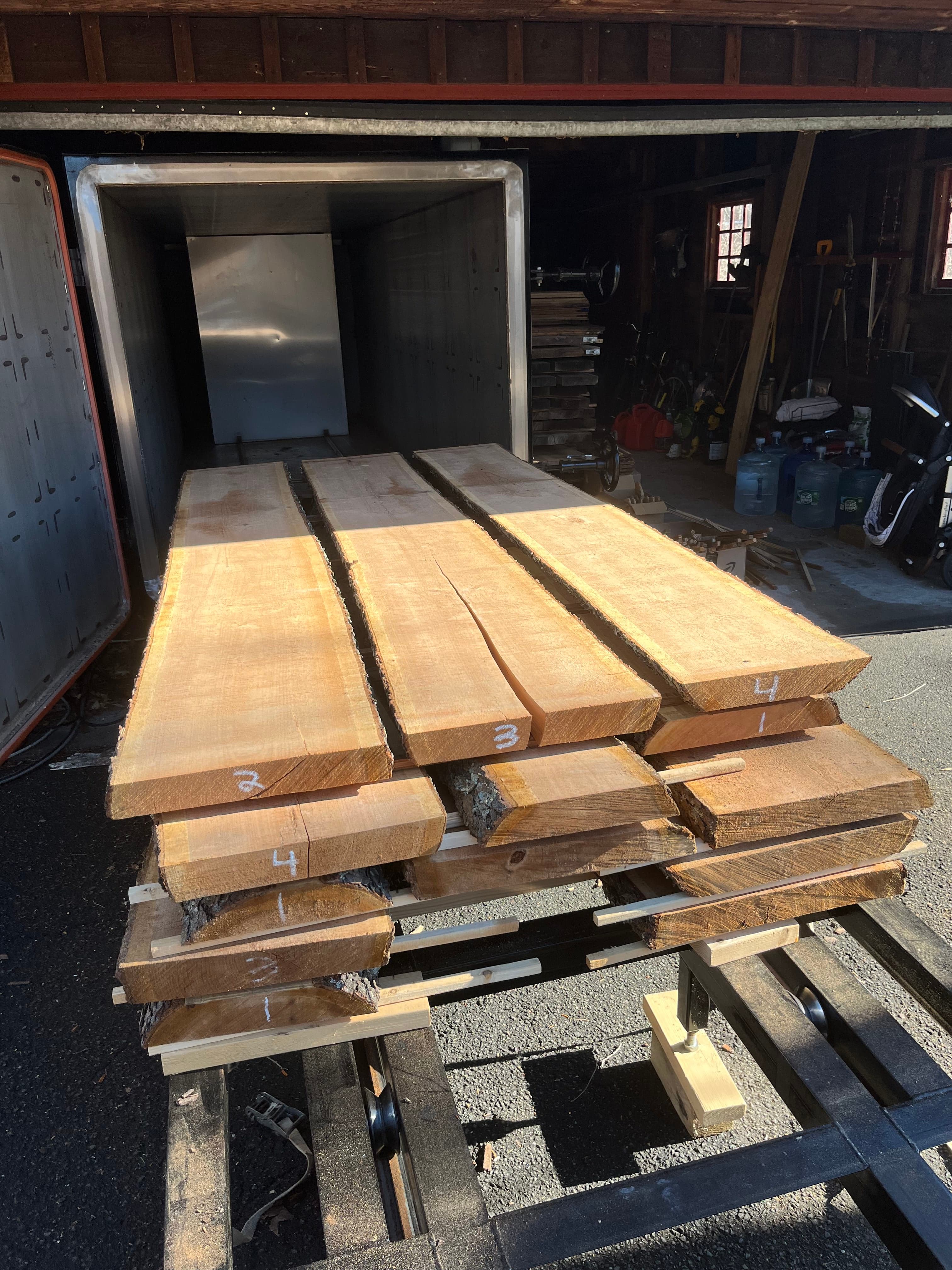 Slabs Being Loaded Into Kiln Cart Top | Tougas Timberworks Monroe CT