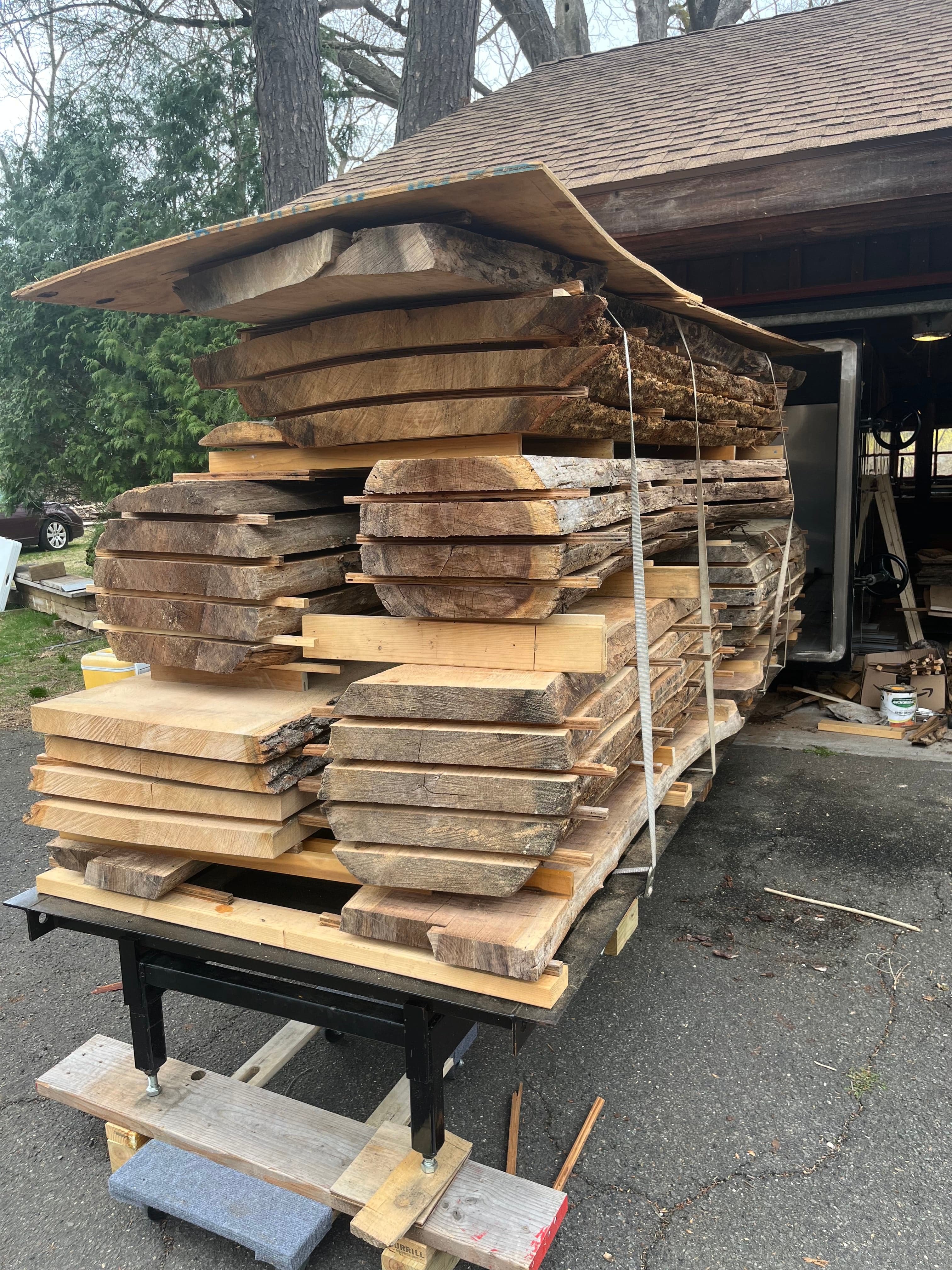 Slabs On Kiln Cart Being Unloaded | Tougas Timberworks Monroe CT