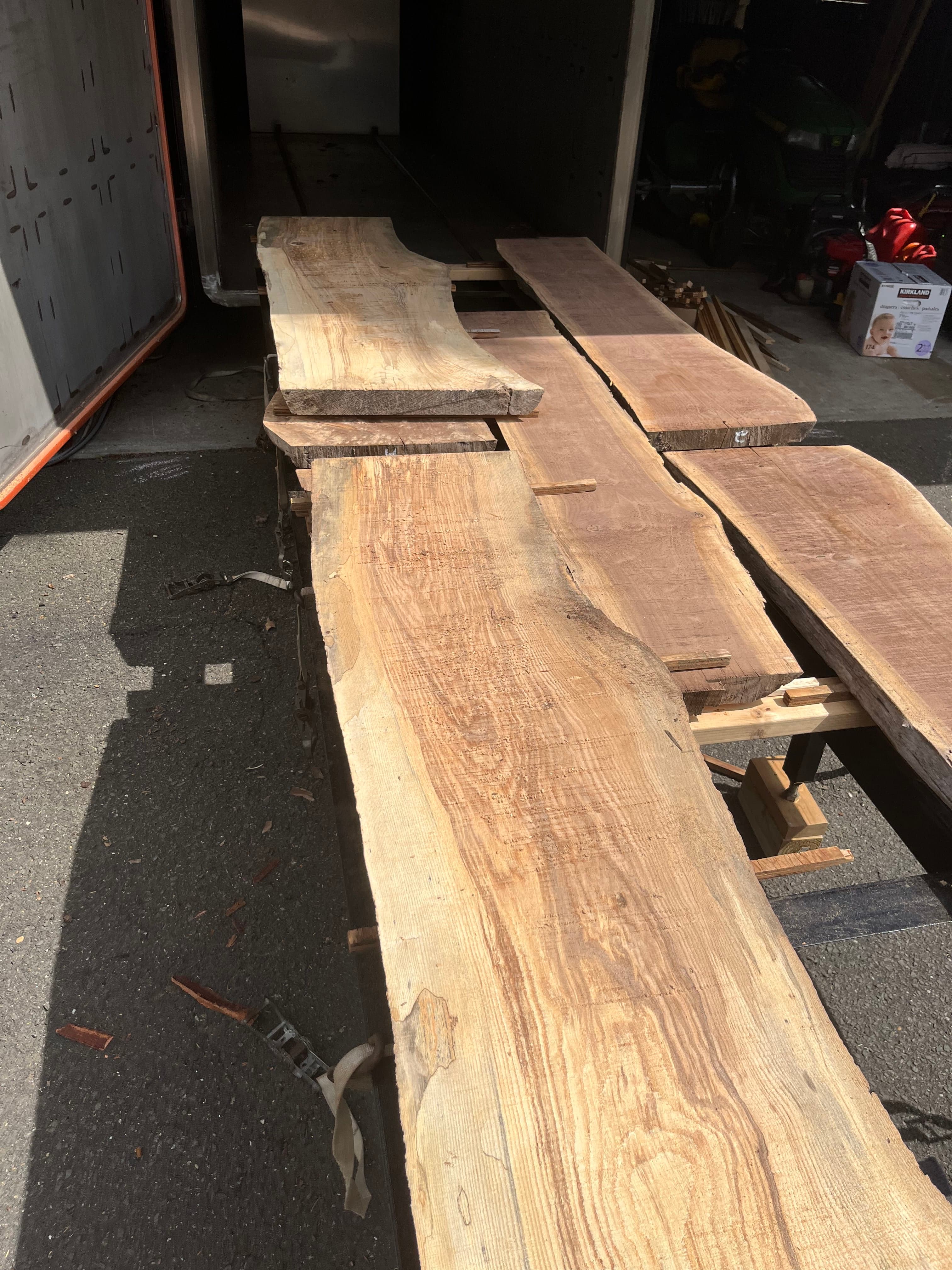 Slabs On Kiln Cart End View | Tougas Timberworks Monroe CT