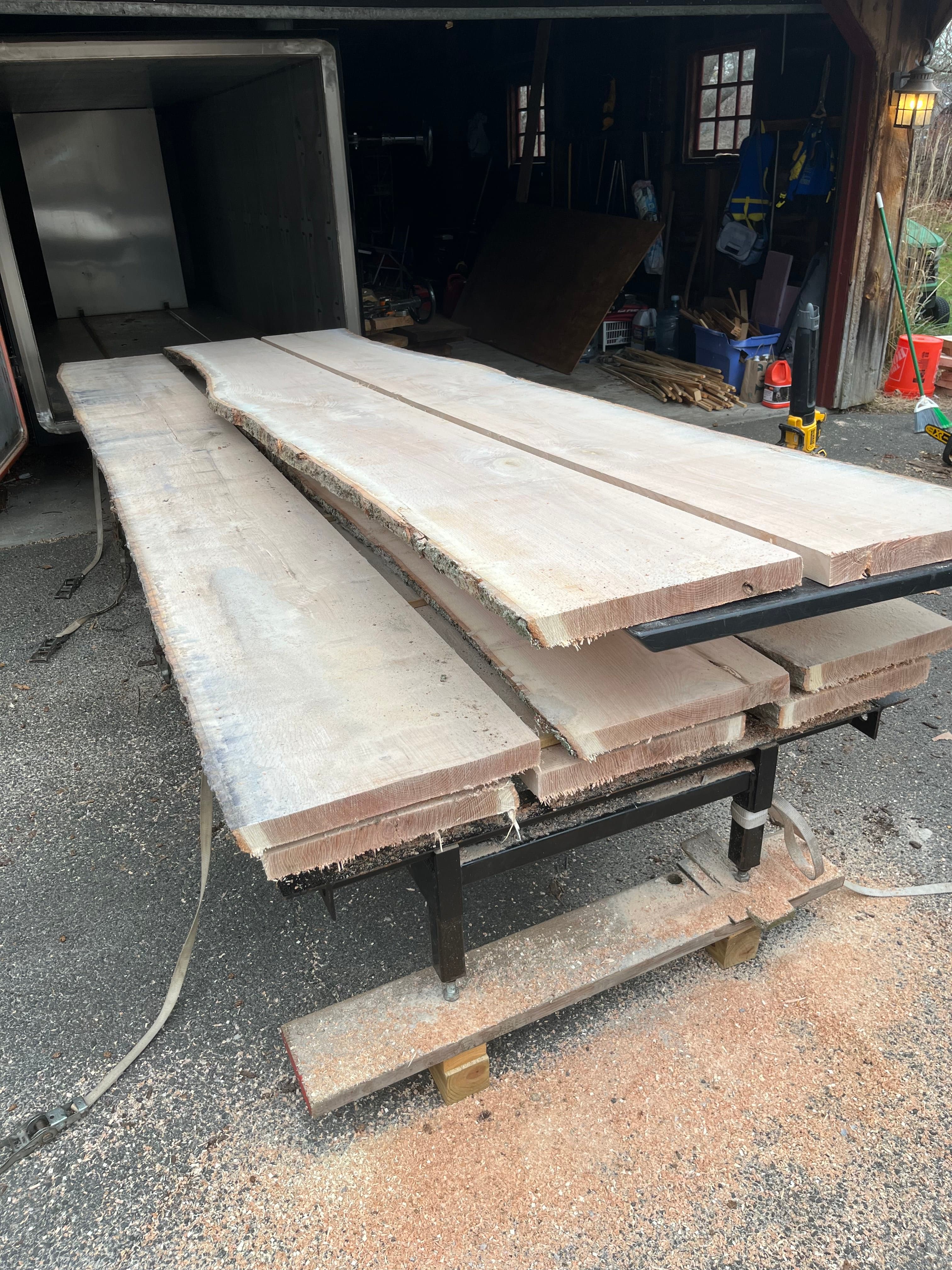 Slabs On Kiln Cart Fall View | Tougas Timberworks Monroe CT