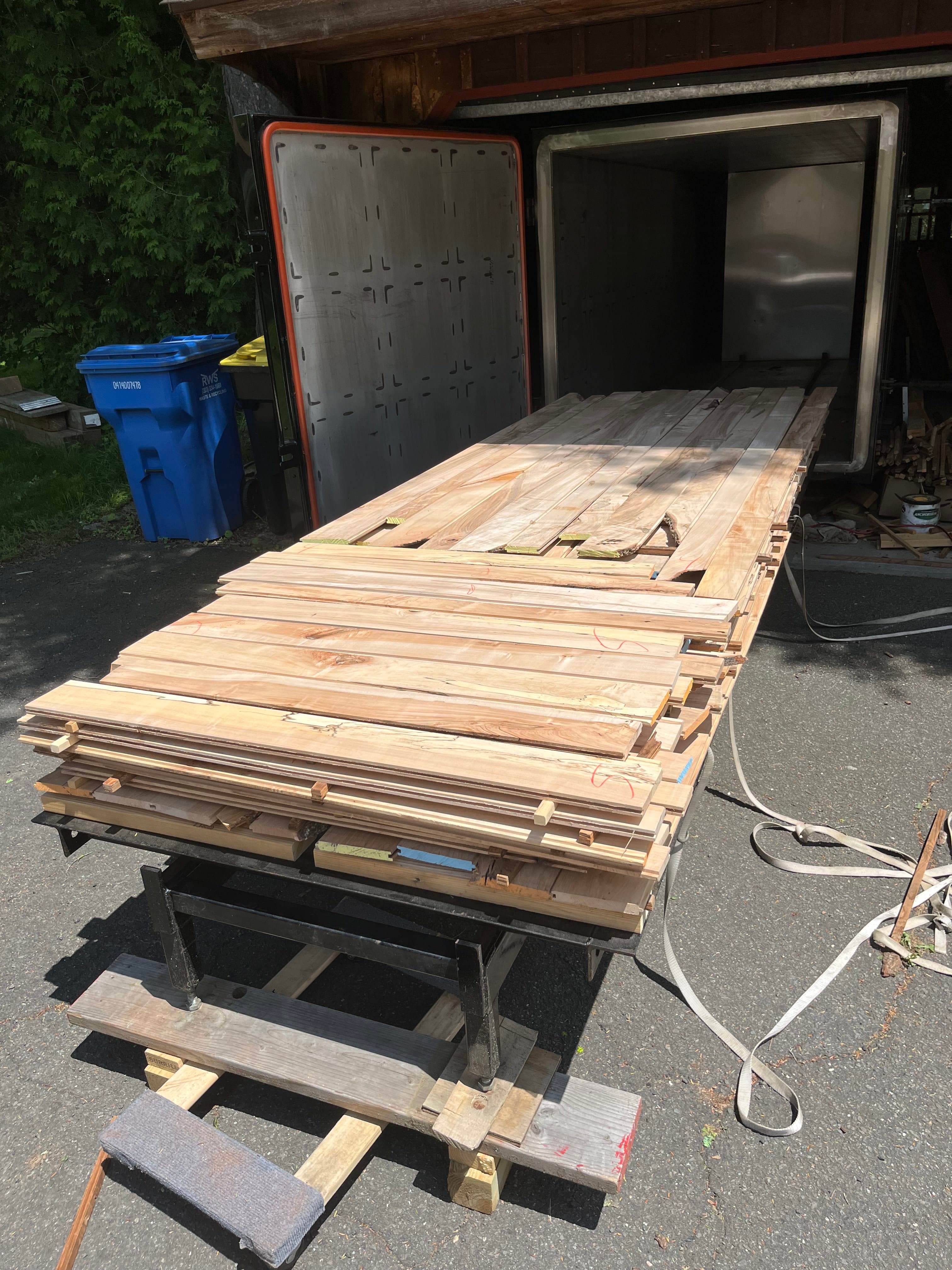 Slabs On Kiln Cart Loading Daytime | Tougas Timberworks Monroe CT