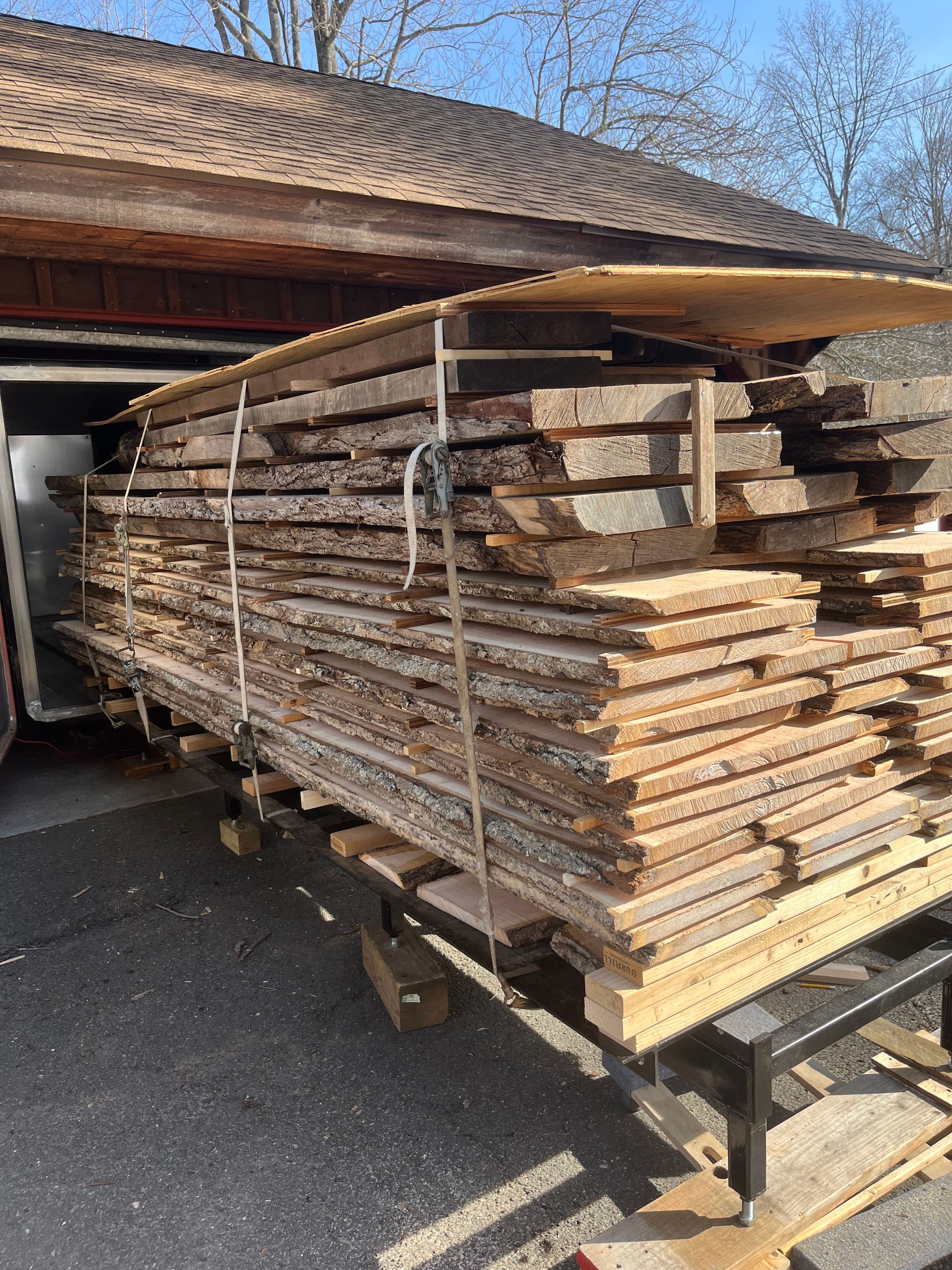 Slabs On Kiln Cart Side View Spring | Tougas Timberworks Monroe CT