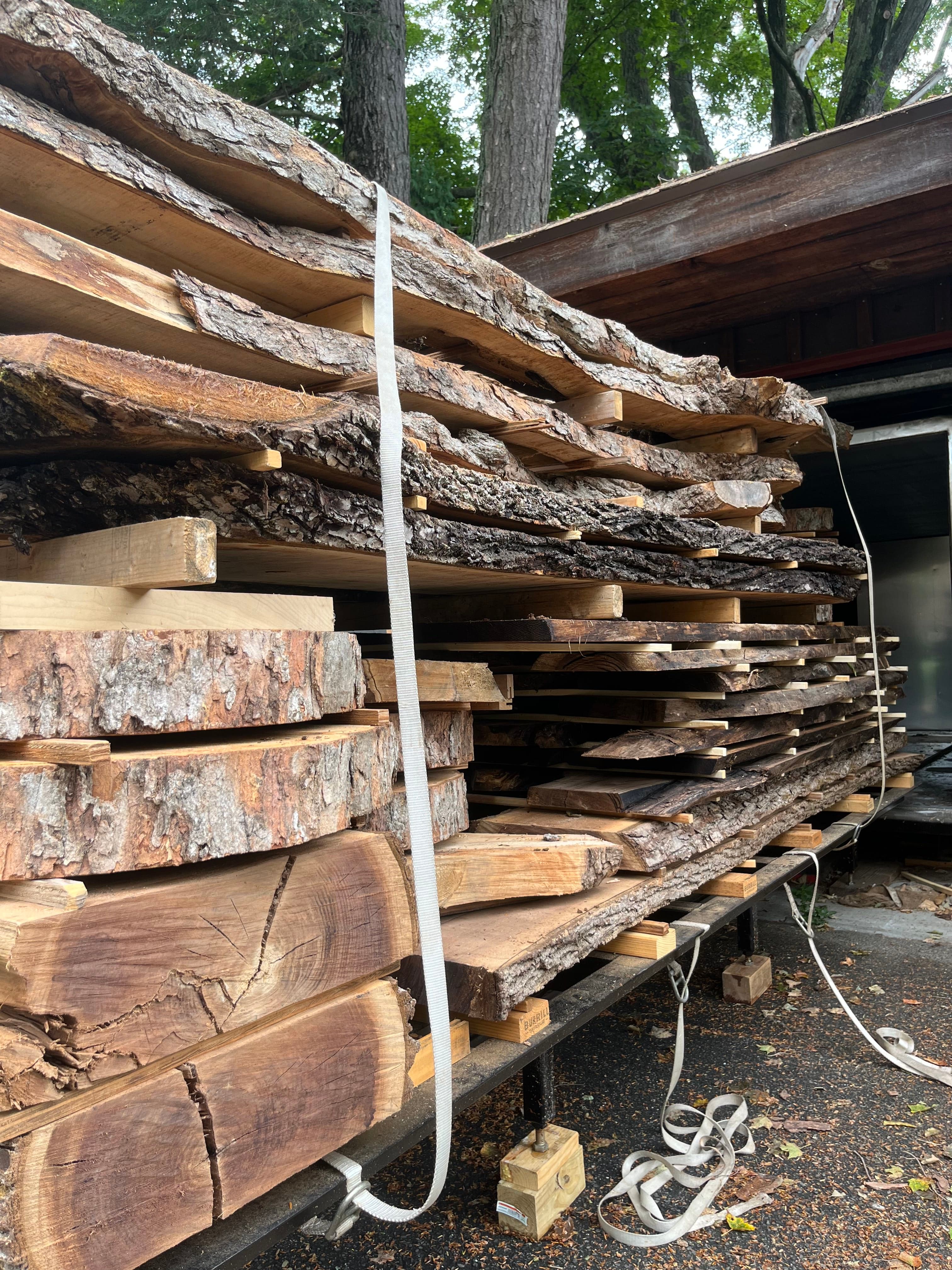 Slabs On Kiln Cart Stacked Fall | Tougas Timberworks Monroe CT