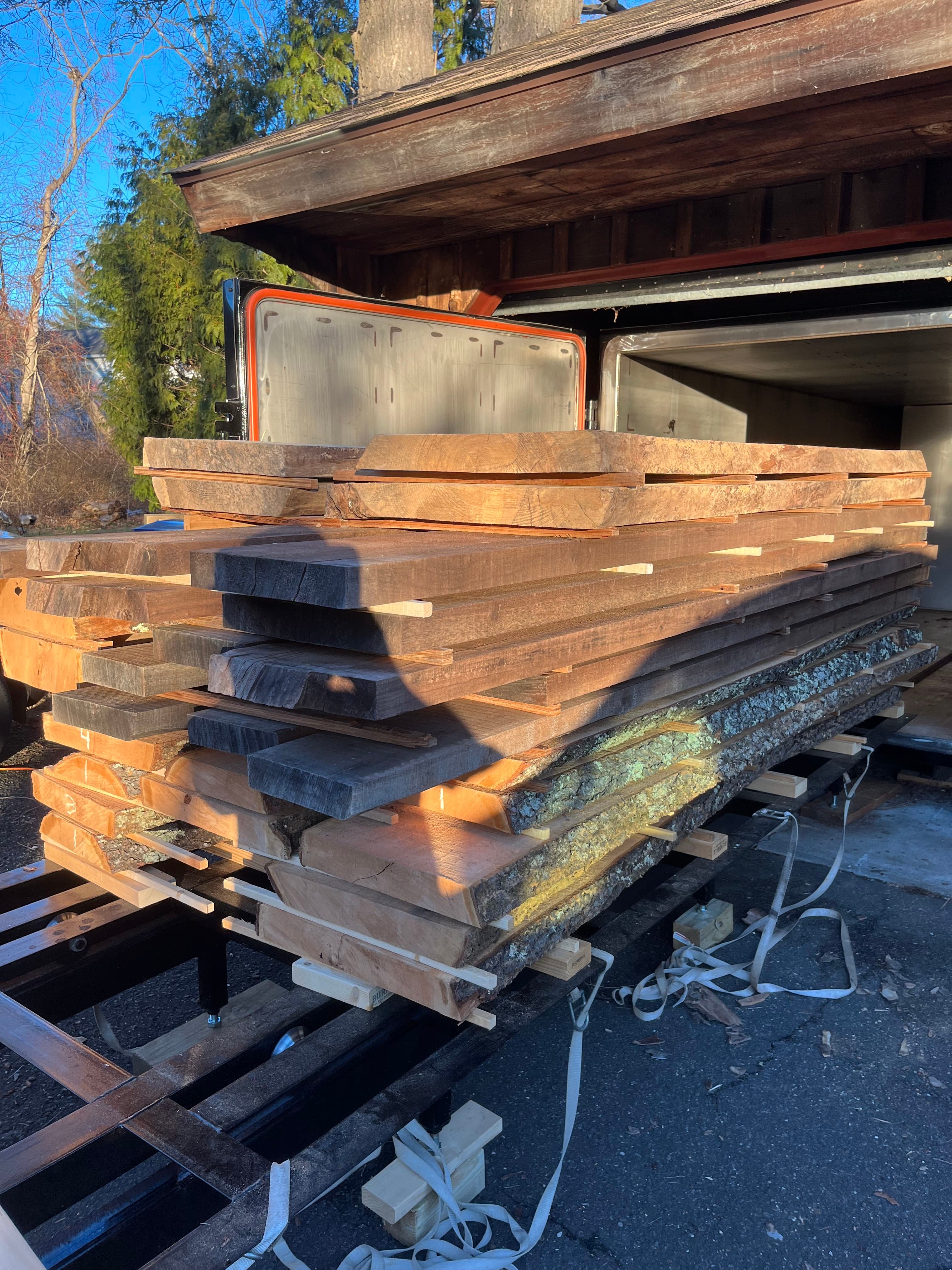 Slabs On Kiln Cart Winter Side | Tougas Timberworks Monroe CT