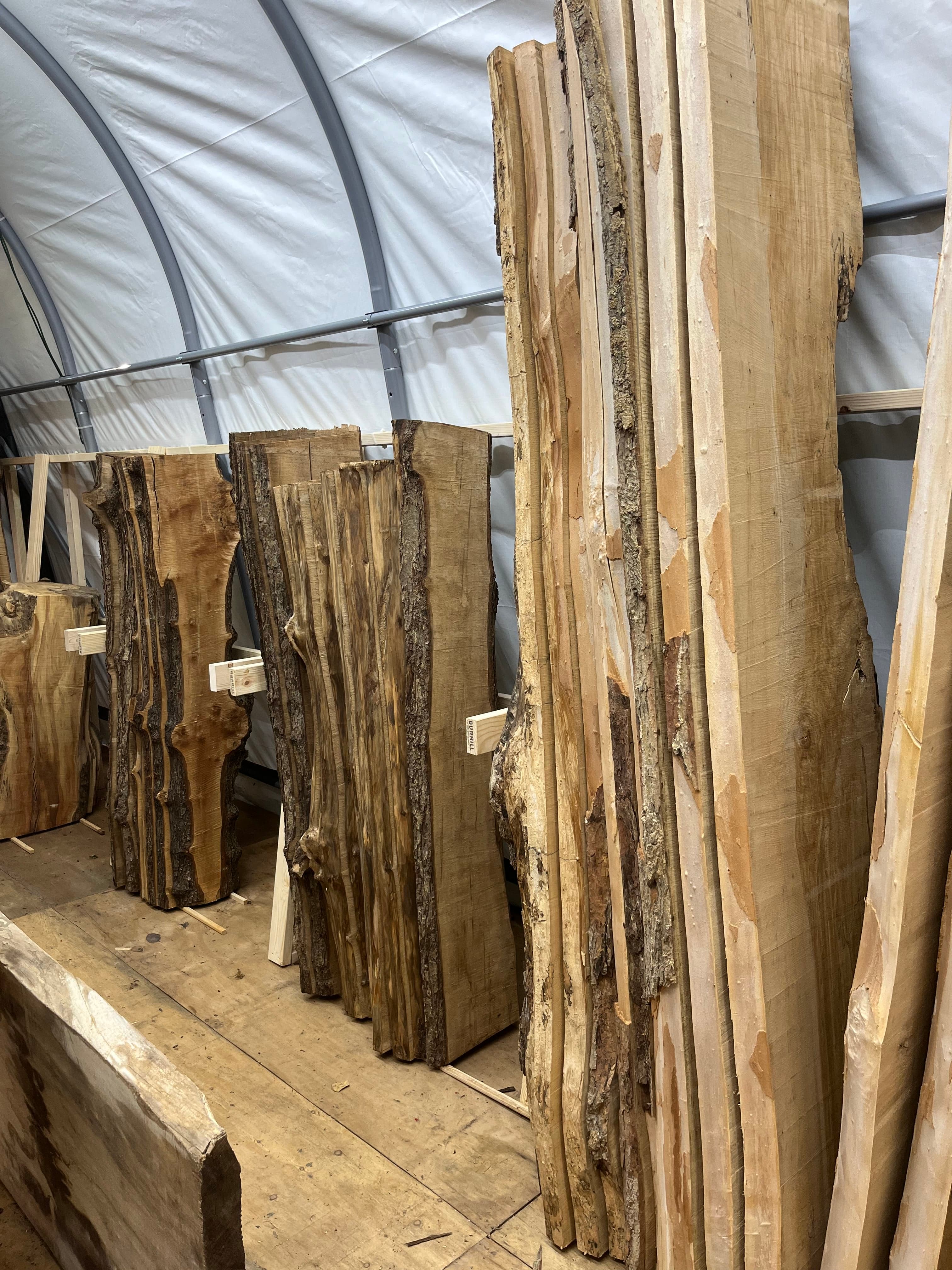 Slabs Overhead In Tent Storage | Tougas Timberworks Monroe CT