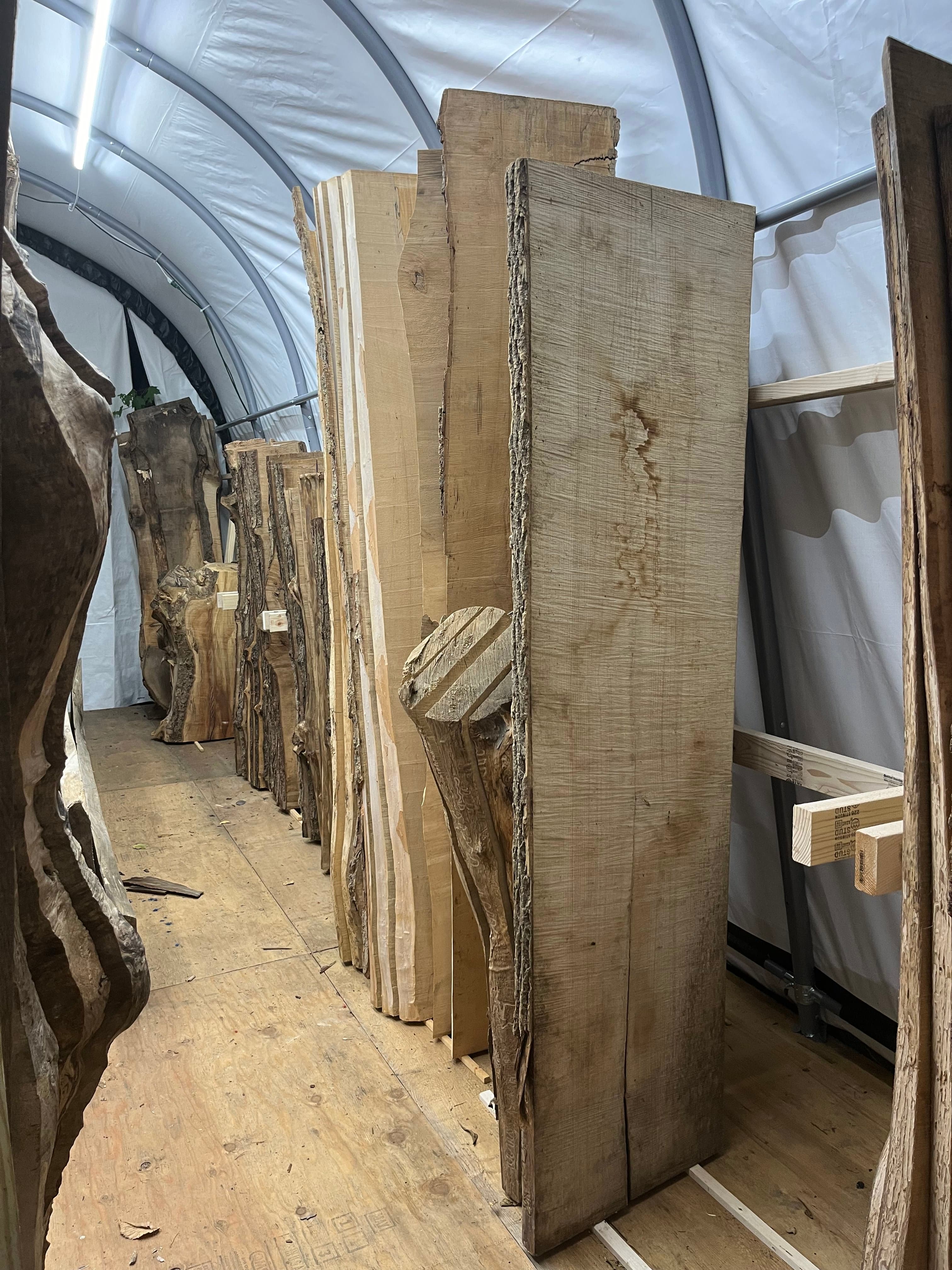 Slabs Overhead In Tent Storage | Tougas Timberworks Monroe CT