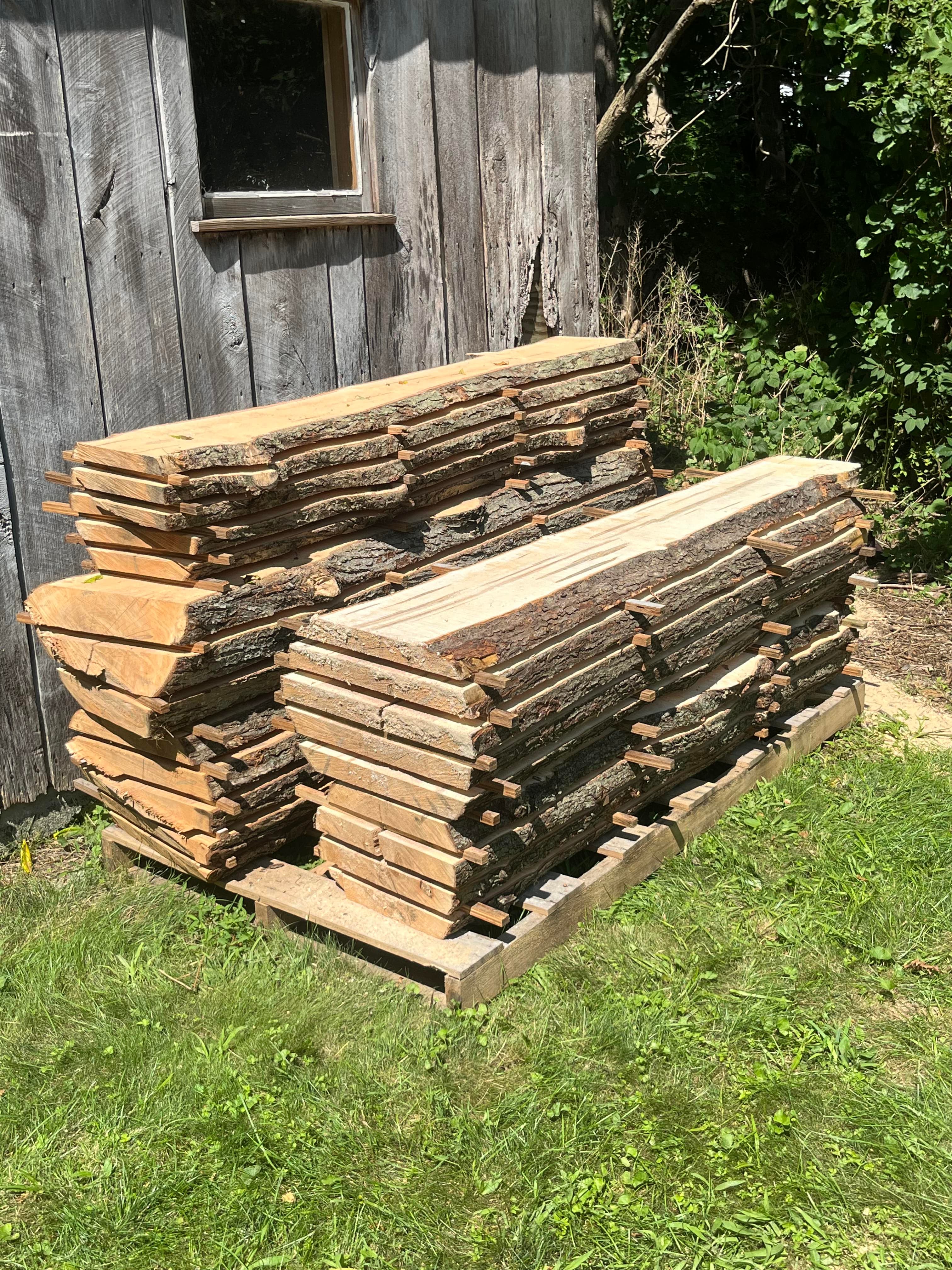 Slabs Stacked On Pallet Outdoors | Tougas Timberworks Monroe CT
