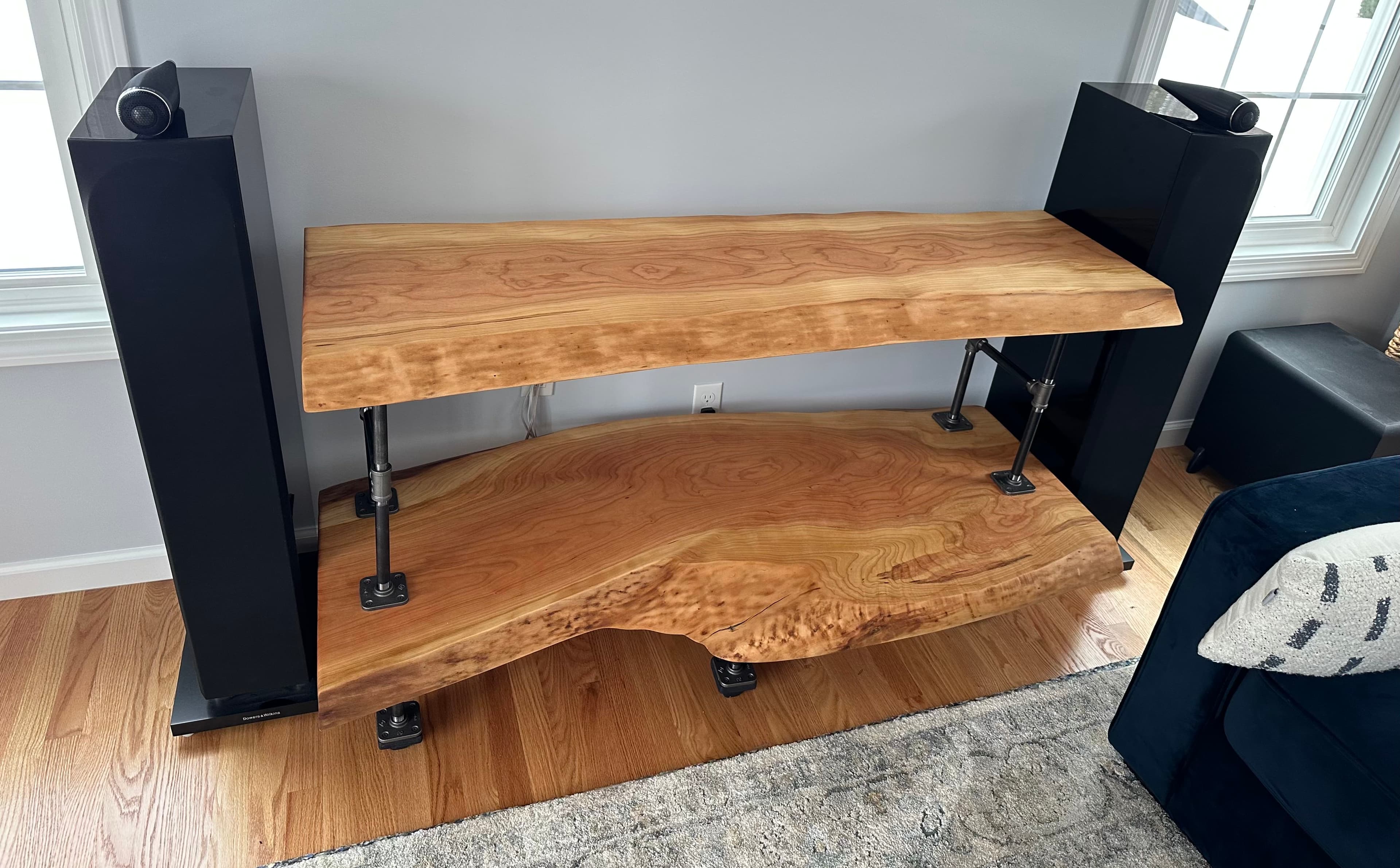 Two Tier Live Edge Tv Stand Pipe Legs | Tougas Timberworks Monroe CT