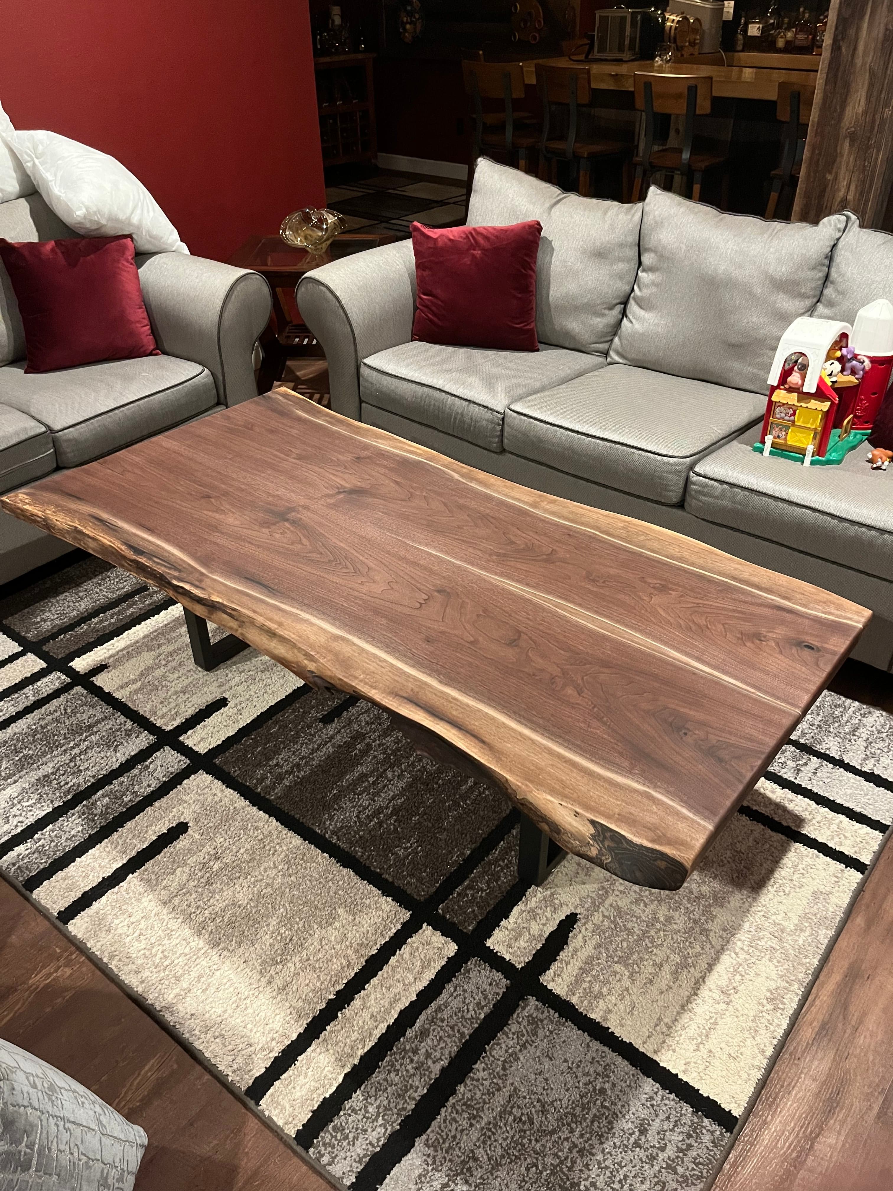 Walnut Live Edge Coffee Table In Living Room | Tougas Timberworks Monroe CT