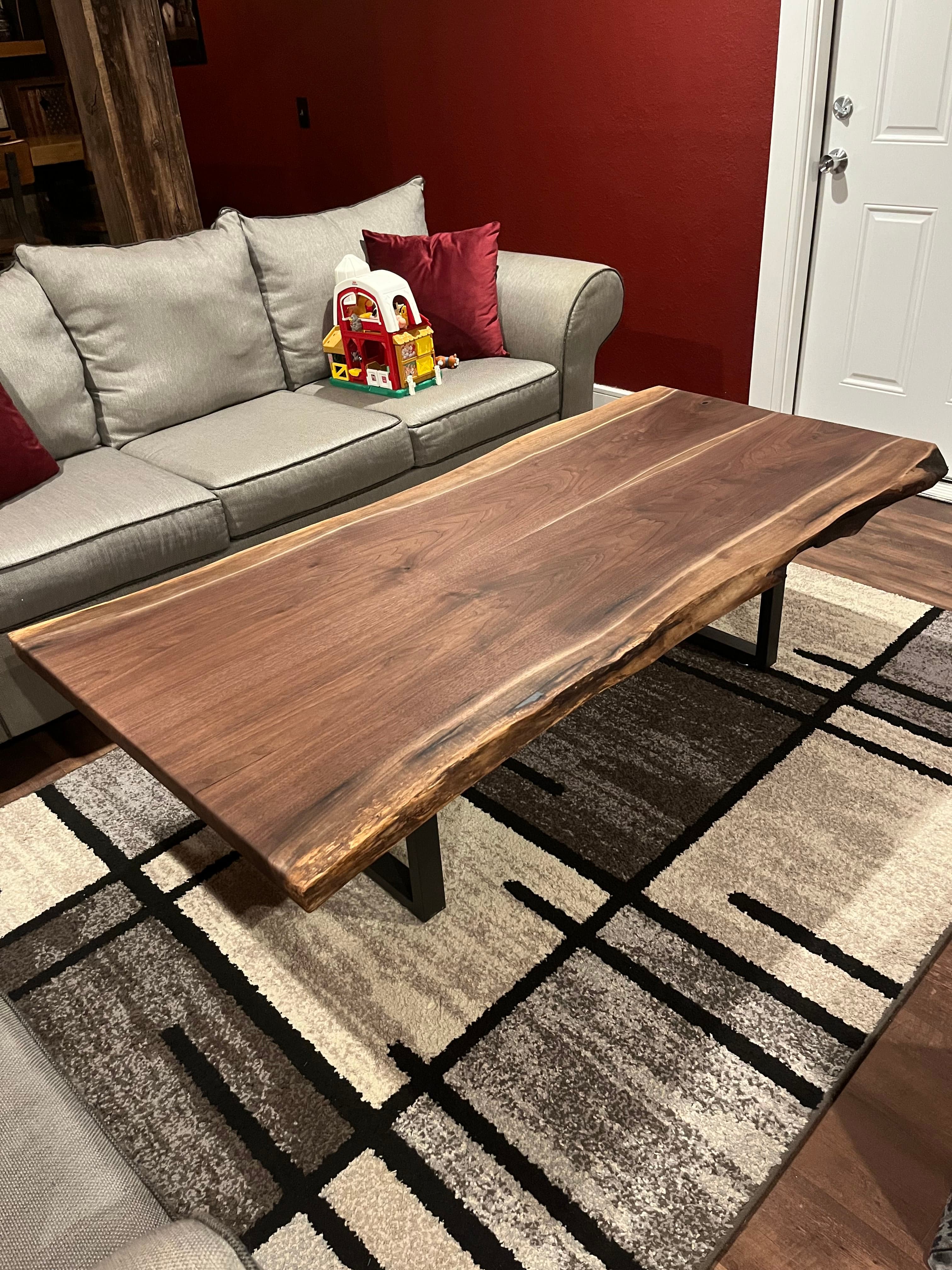 Walnut Live Edge Coffee Table In Living Room | Tougas Timberworks Monroe CT
