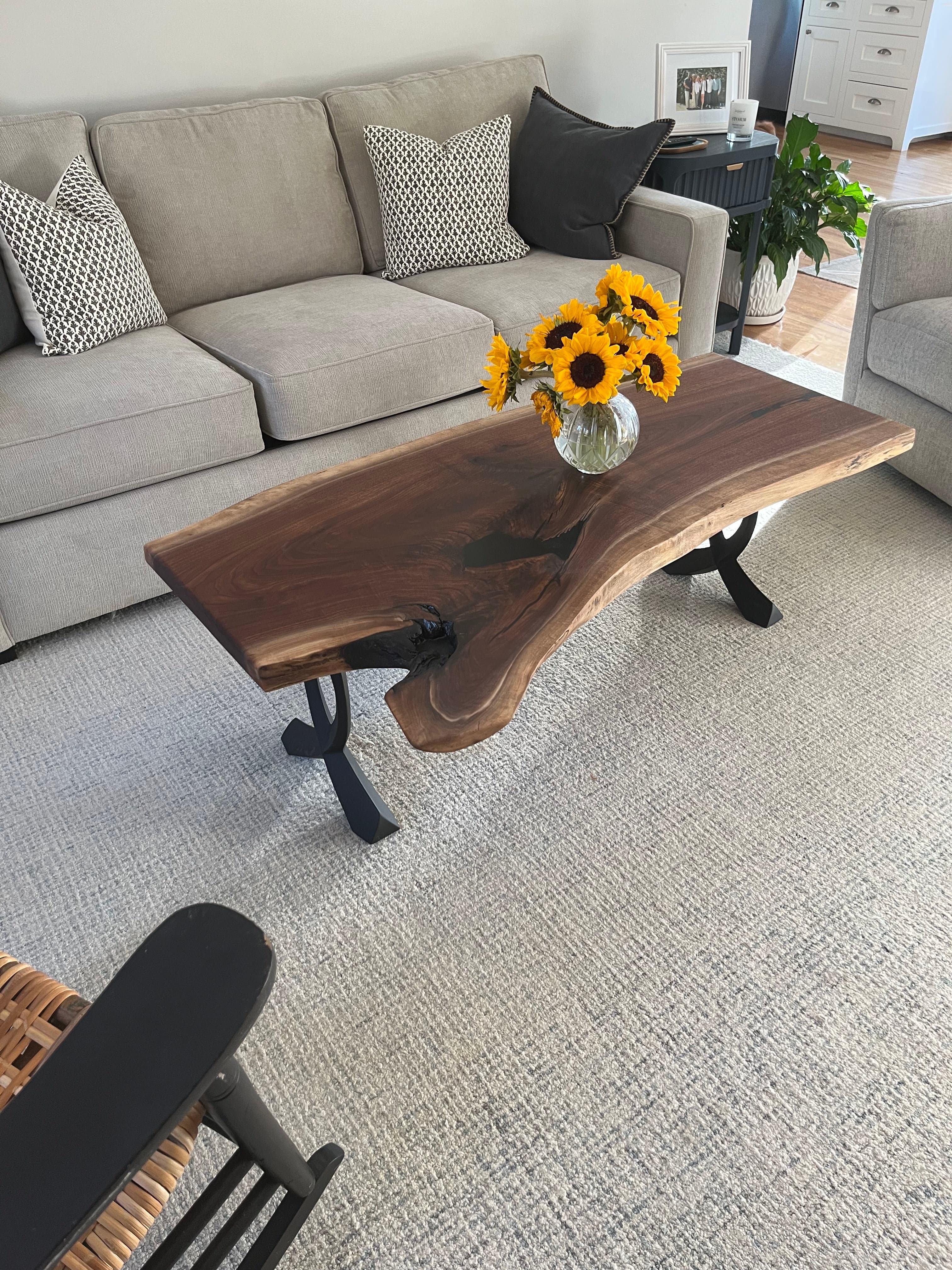 Walnut Live Edge Coffee Table In Living Room | Tougas Timberworks Monroe CT