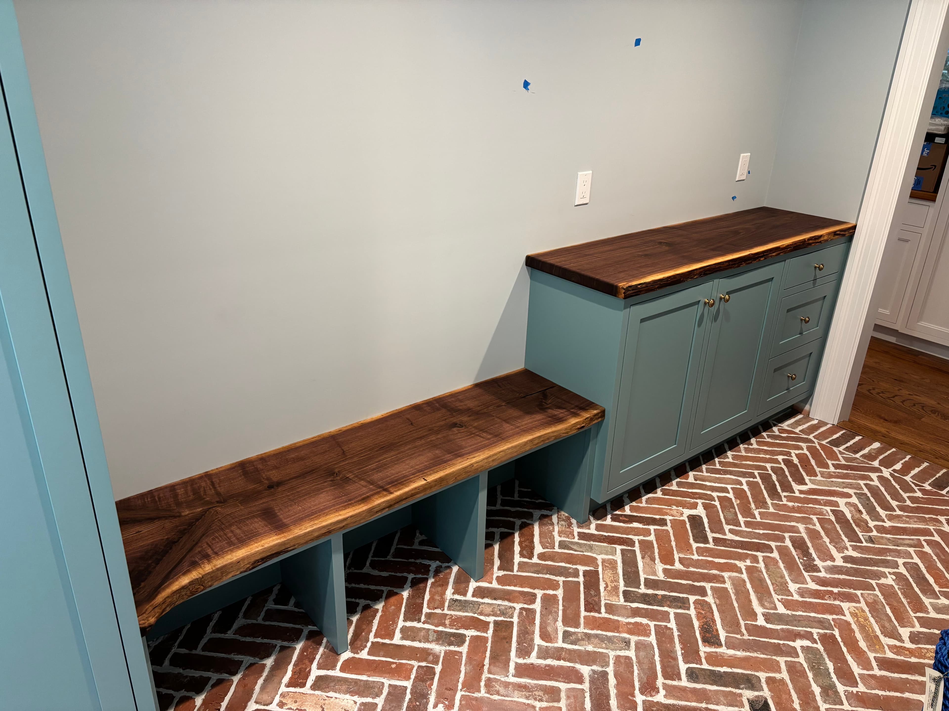 Walnut Mudroom Bench And Cabinet | Tougas Timberworks Monroe CT